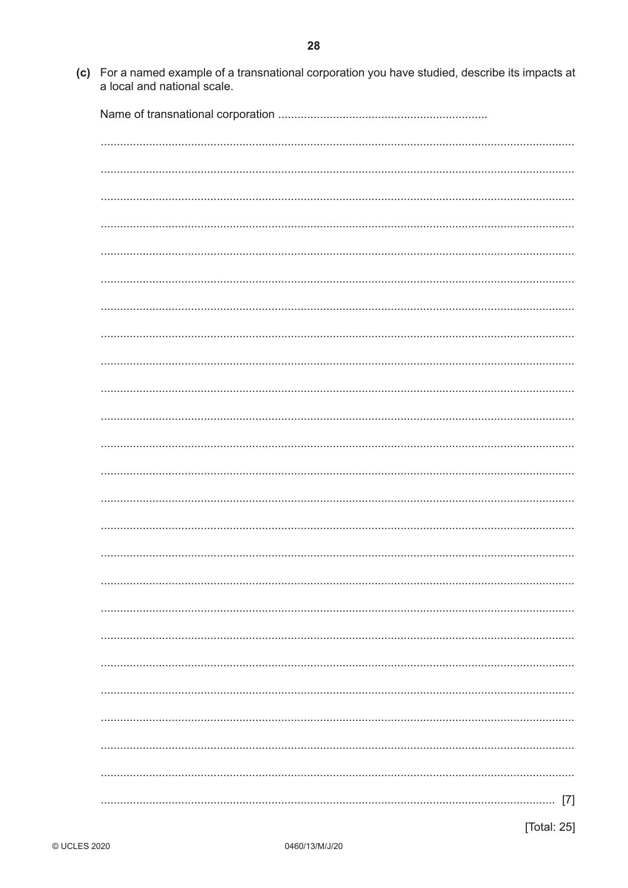 Cambridge IGCSE Geography 0460 2020 May/June Paper 1 · Variant 3 question paper, page 28 of 32