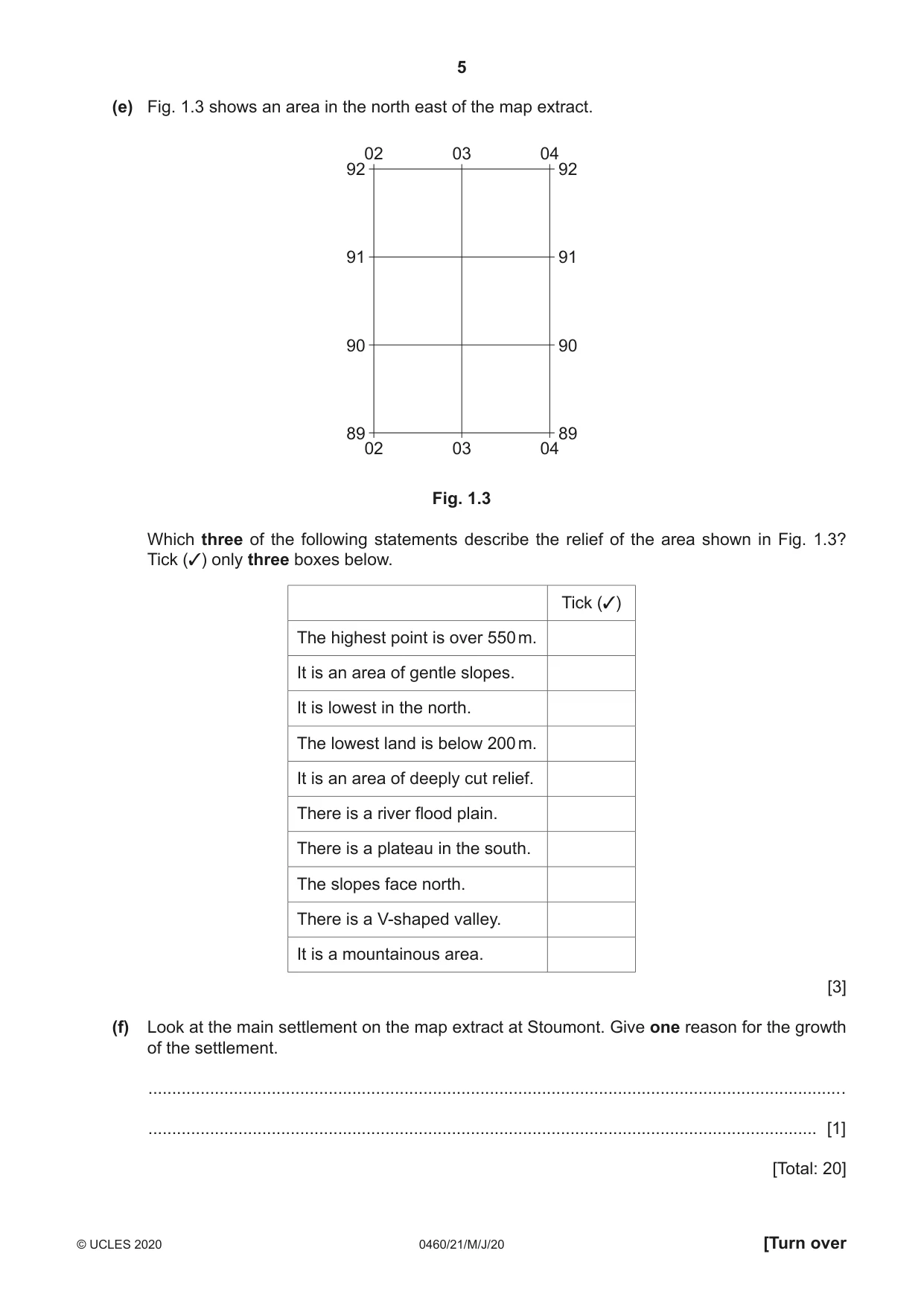 Cambridge IGCSE Geography 0460 2020 May/June Paper 2 · Variant 1 question paper, page 5 of 20