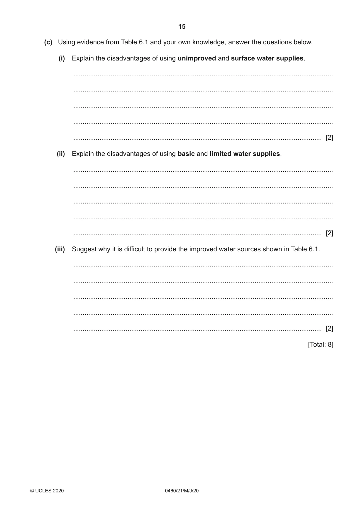 Cambridge IGCSE Geography 0460 2020 May/June Paper 2 · Variant 1 question paper, page 15 of 20