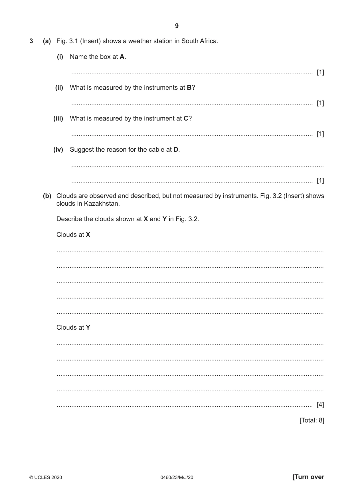 Cambridge IGCSE Geography 0460 2020 May/June Paper 2 · Variant 3 question paper, page 9 of 20