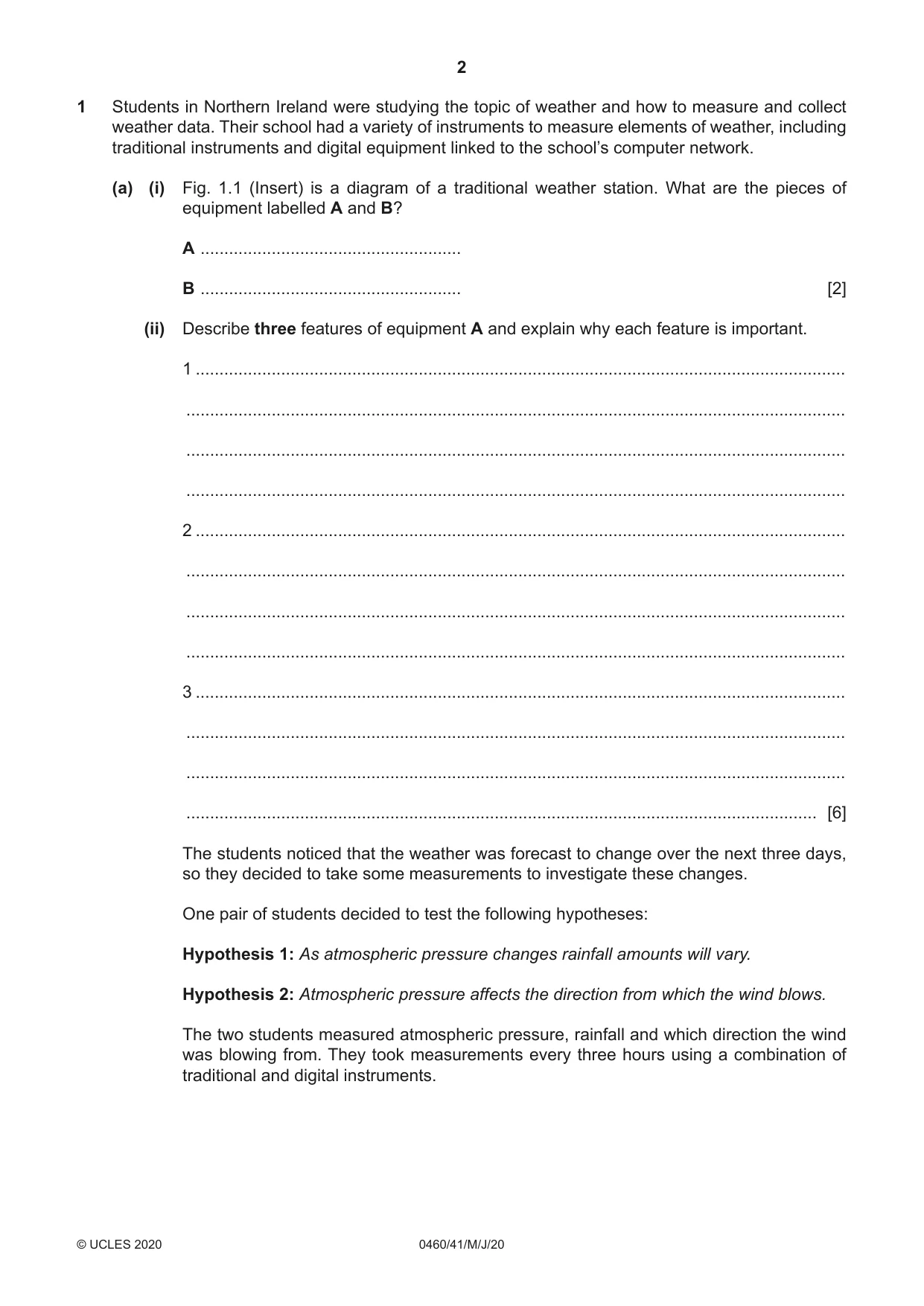 Cambridge IGCSE Geography 0460 2020 May/June Paper 4 · Variant 1 question paper, page 2 of 16