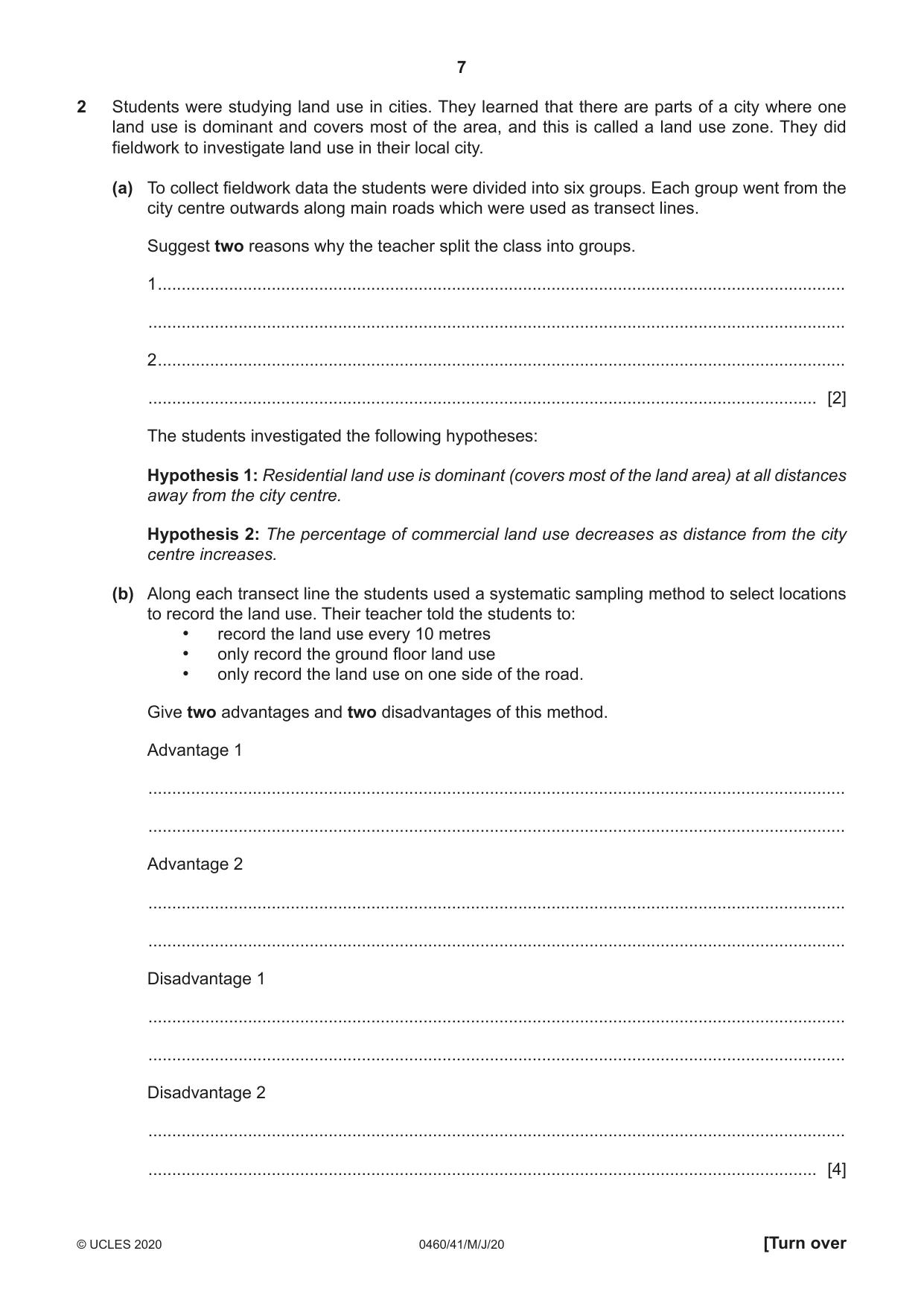Cambridge IGCSE Geography 0460 2020 May/June Paper 4 · Variant 1 question paper, page 7 of 16