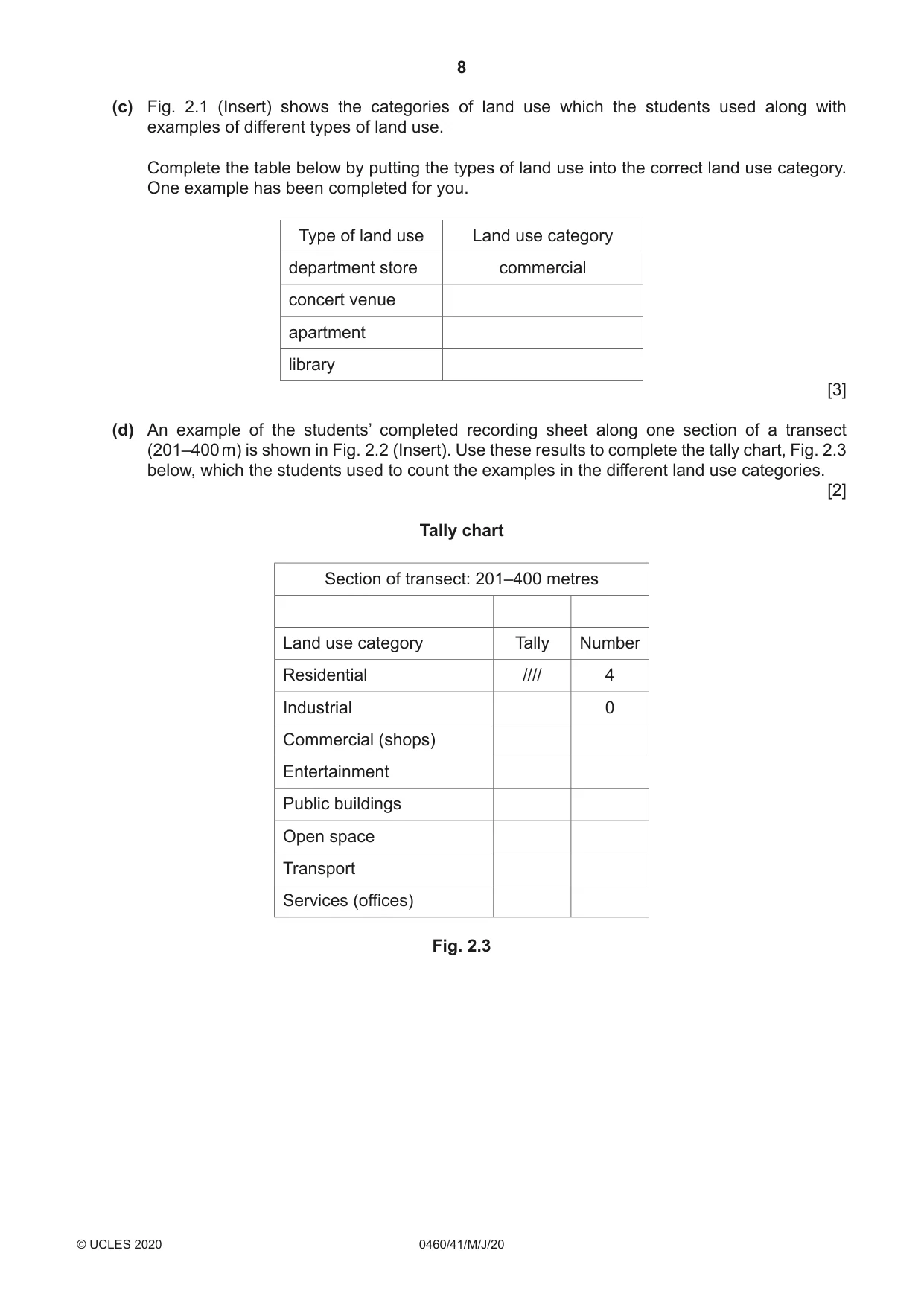 Cambridge IGCSE Geography 0460 2020 May/June Paper 4 · Variant 1 question paper, page 8 of 16