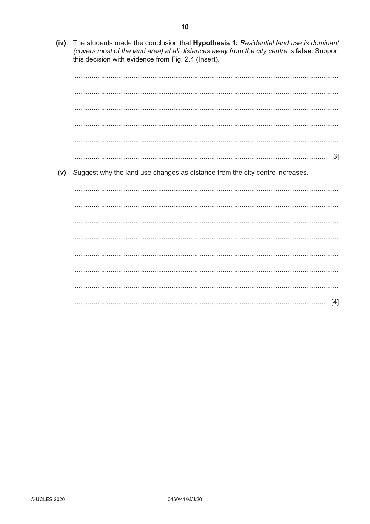 Cambridge IGCSE Geography 0460 2020 May/June Paper 4 · Variant 1 question paper, page 10 of 16