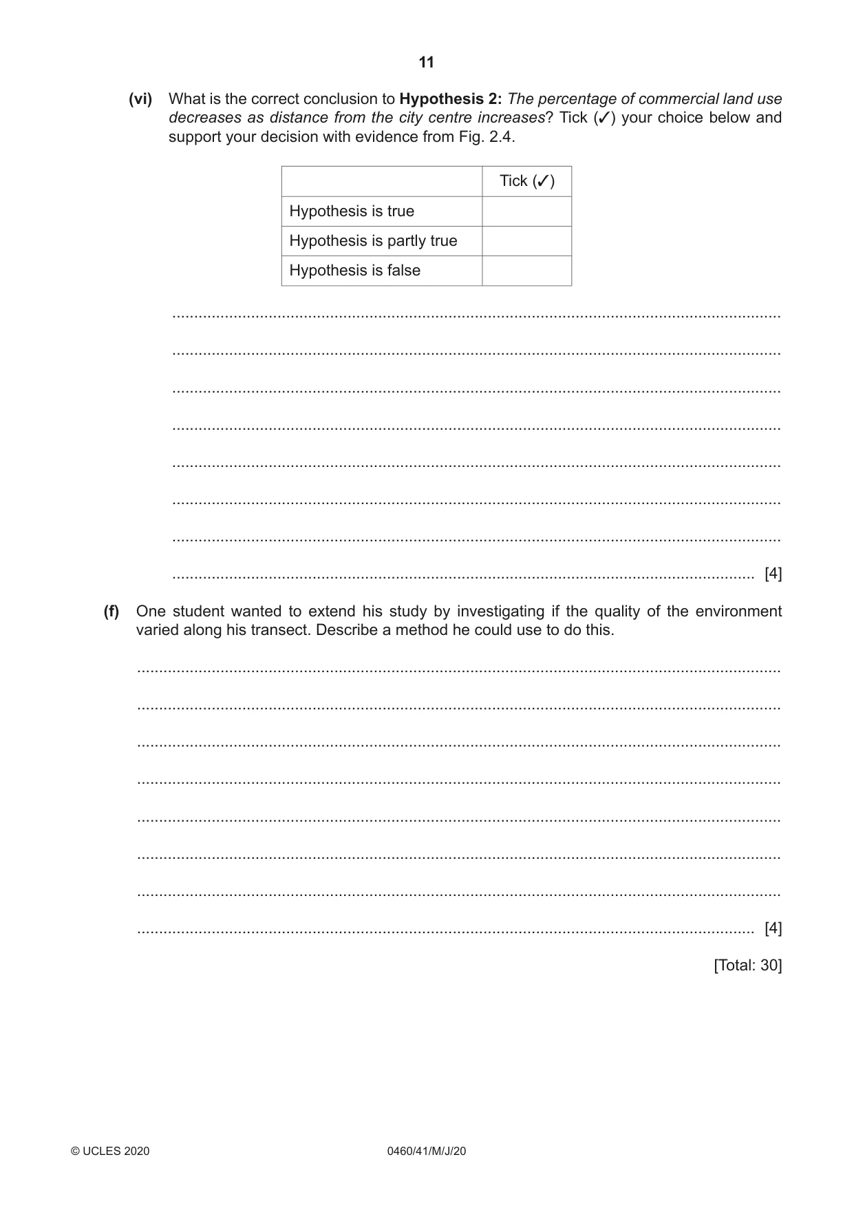 Cambridge IGCSE Geography 0460 2020 May/June Paper 4 · Variant 1 question paper, page 11 of 16