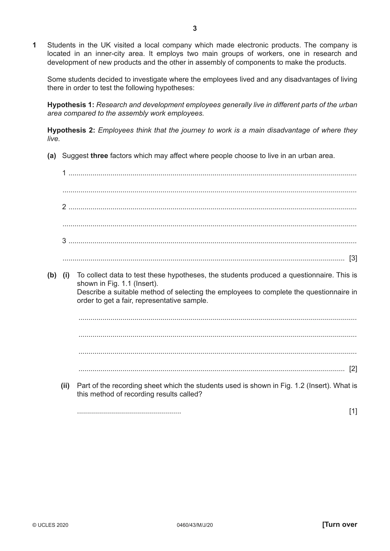 Cambridge IGCSE Geography 0460 2020 May/June Paper 4 · Variant 3 question paper, page 3 of 20