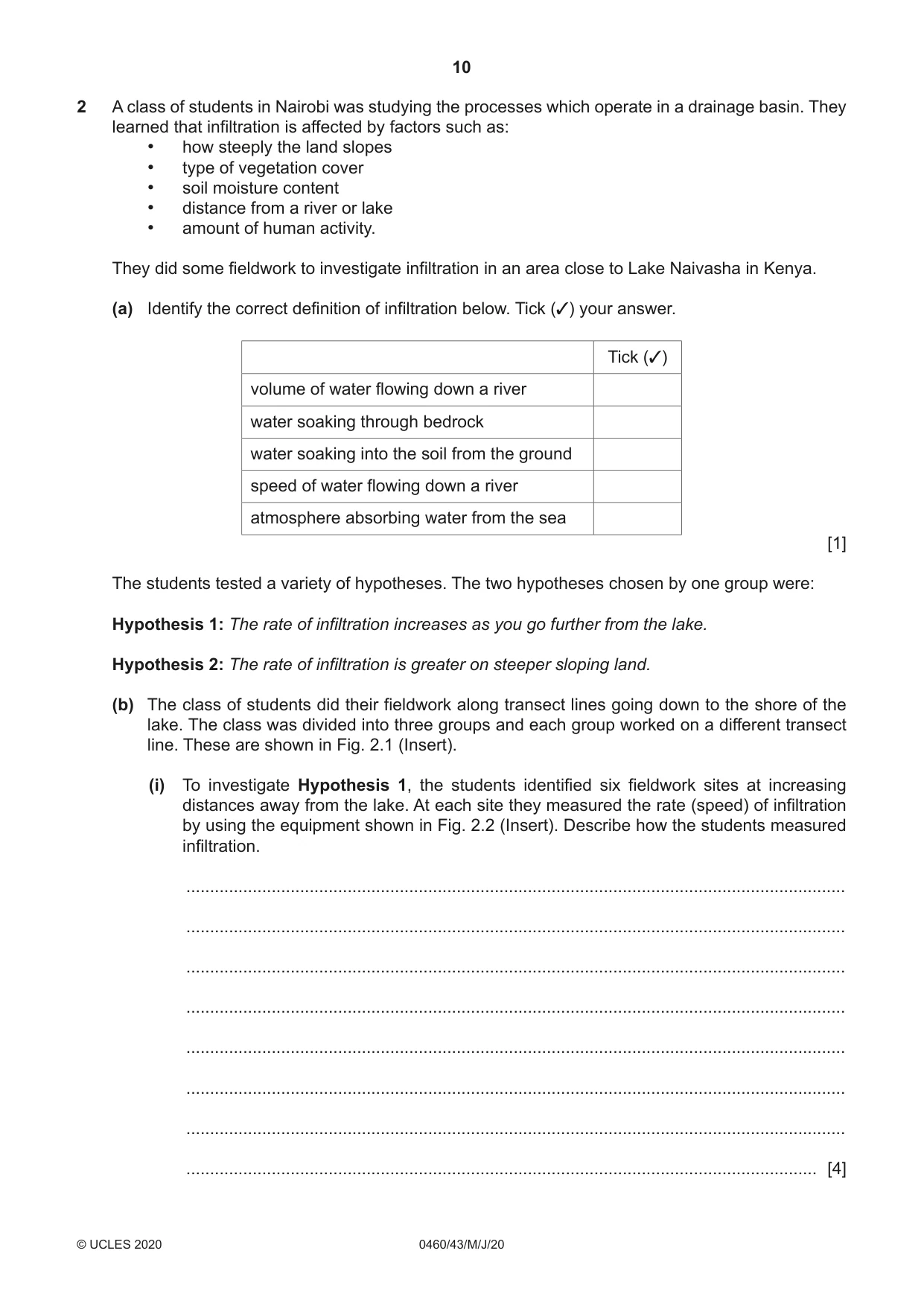 Cambridge IGCSE Geography 0460 2020 May/June Paper 4 · Variant 3 question paper, page 10 of 20