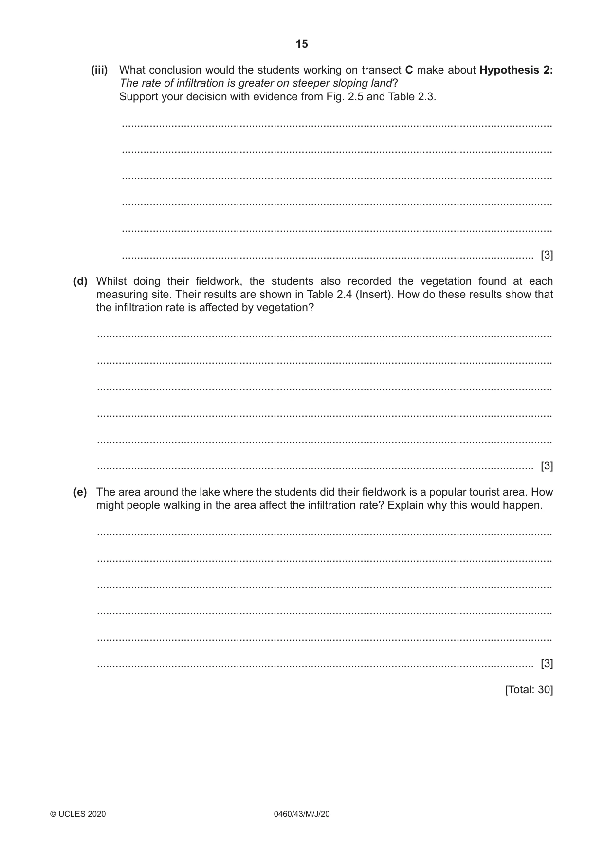 Cambridge IGCSE Geography 0460 2020 May/June Paper 4 · Variant 3 question paper, page 15 of 20