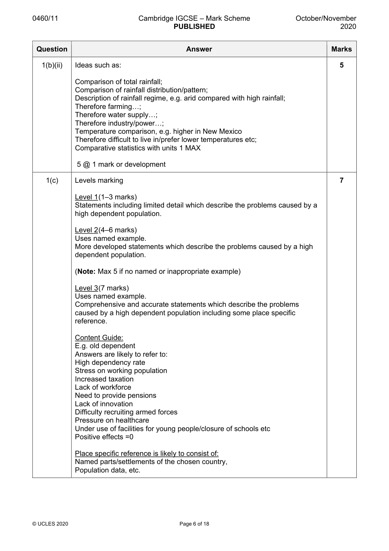 Mark scheme, page 6 of 18