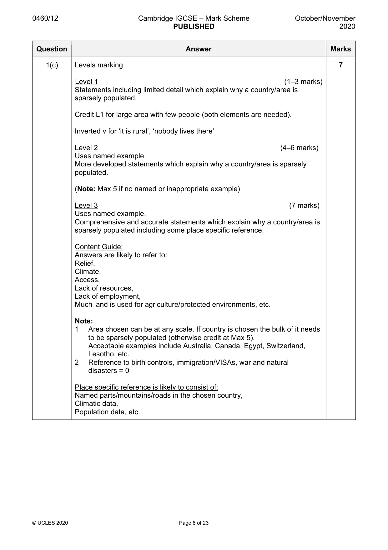 Mark scheme, page 8 of 23