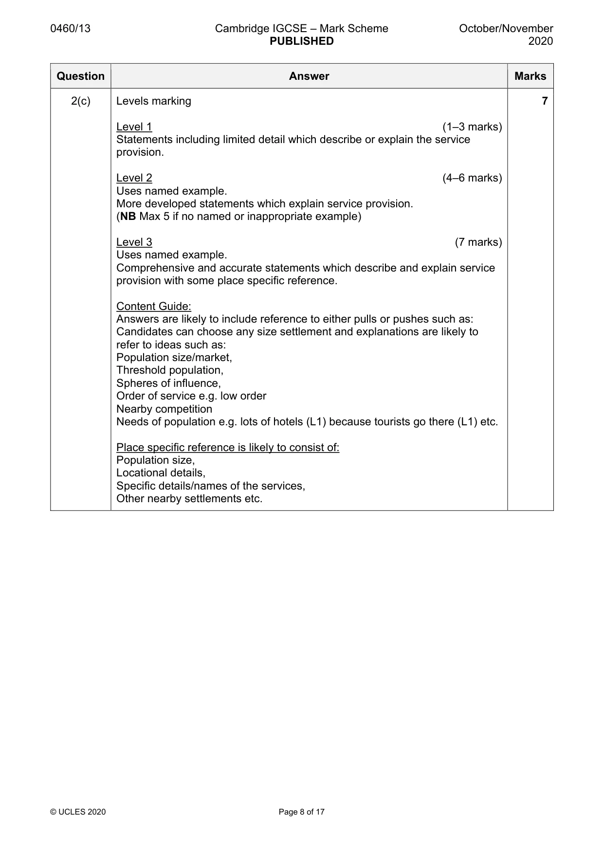 Mark scheme, page 8 of 17