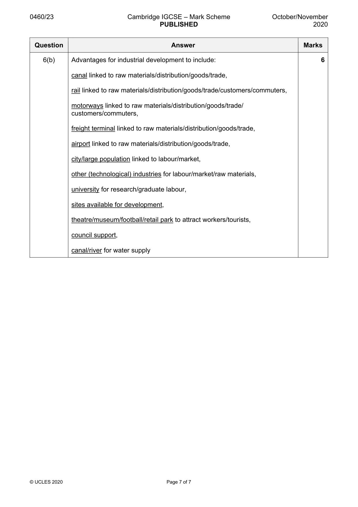Mark scheme, page 7 of 7