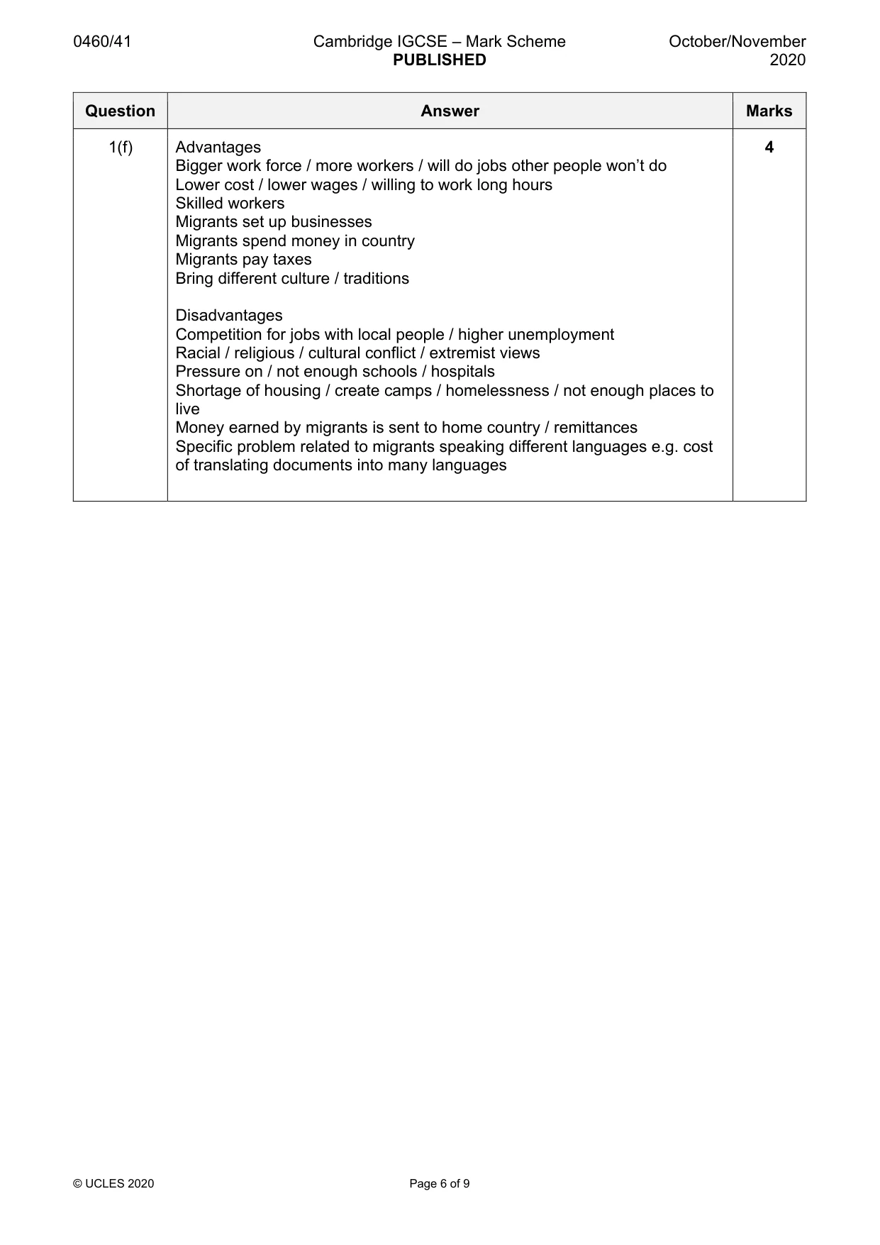 Mark scheme, page 6 of 9