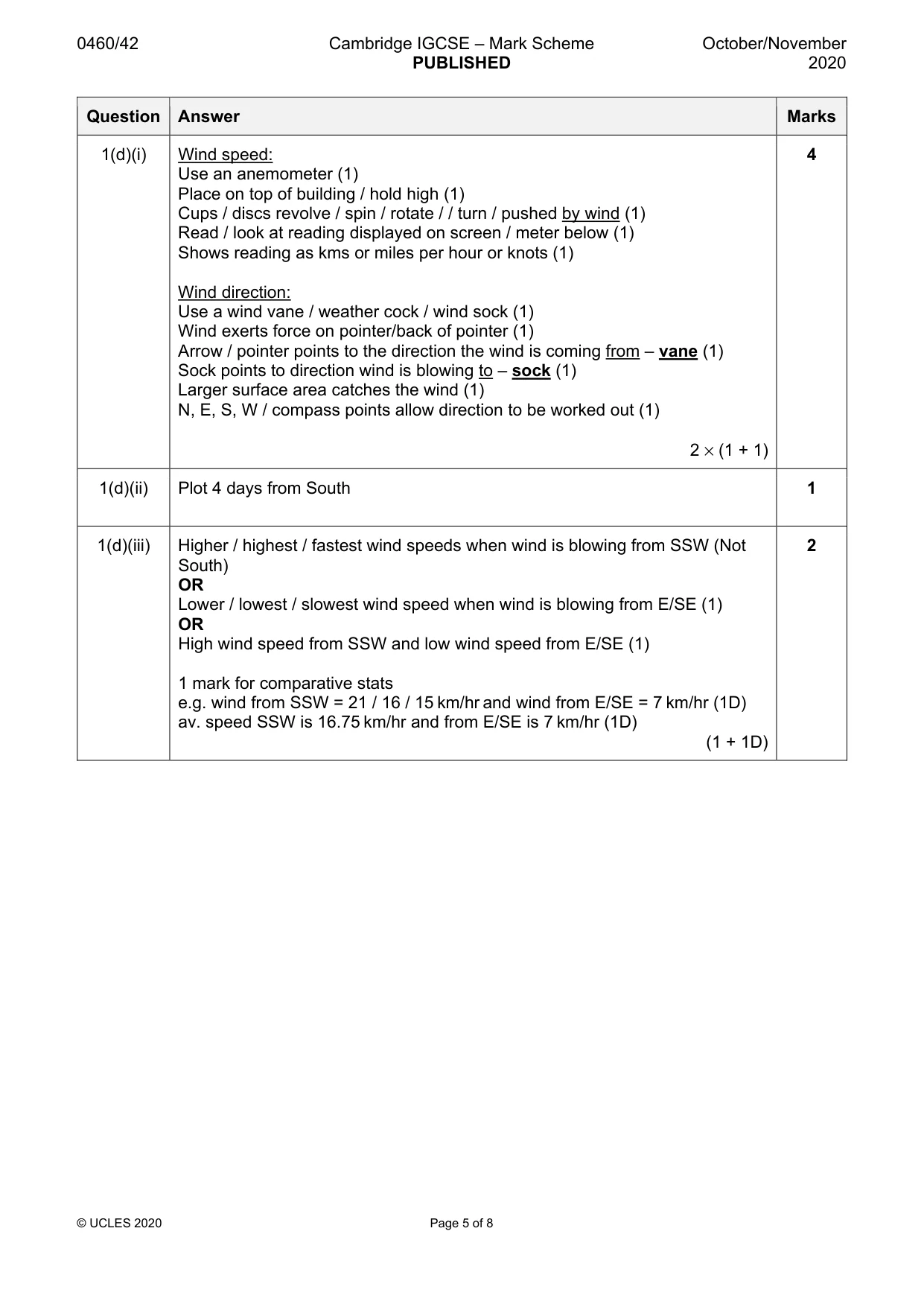 Mark scheme, page 5 of 8