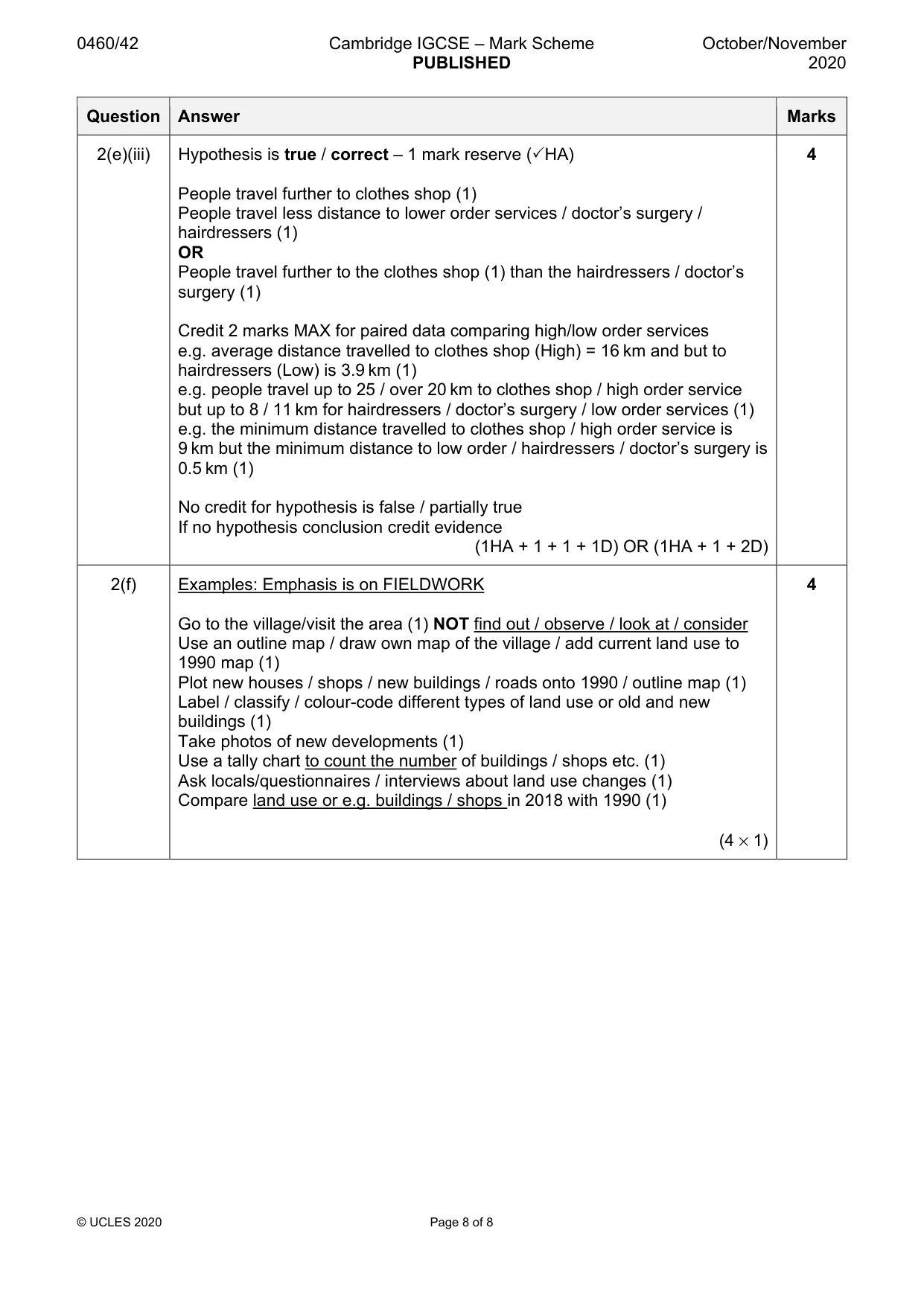 Mark scheme, page 8 of 8