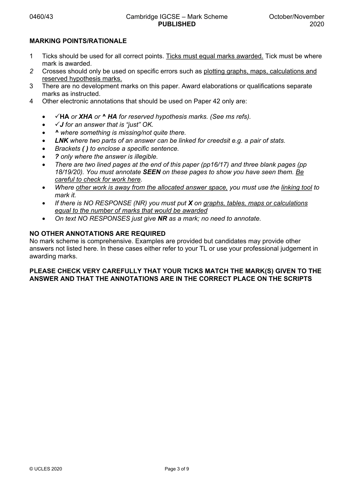 Mark scheme, page 3 of 9