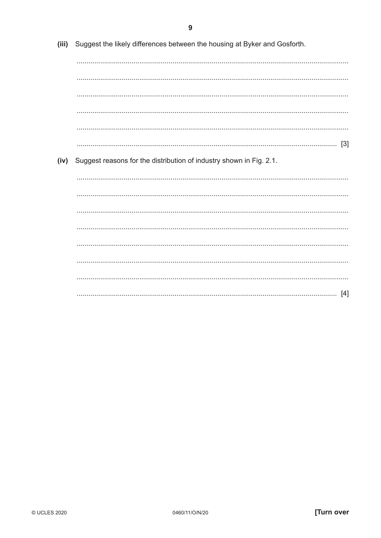 Cambridge IGCSE Geography 0460 2020 Oct/Nov Paper 1 · Variant 1 question paper, page 9 of 32