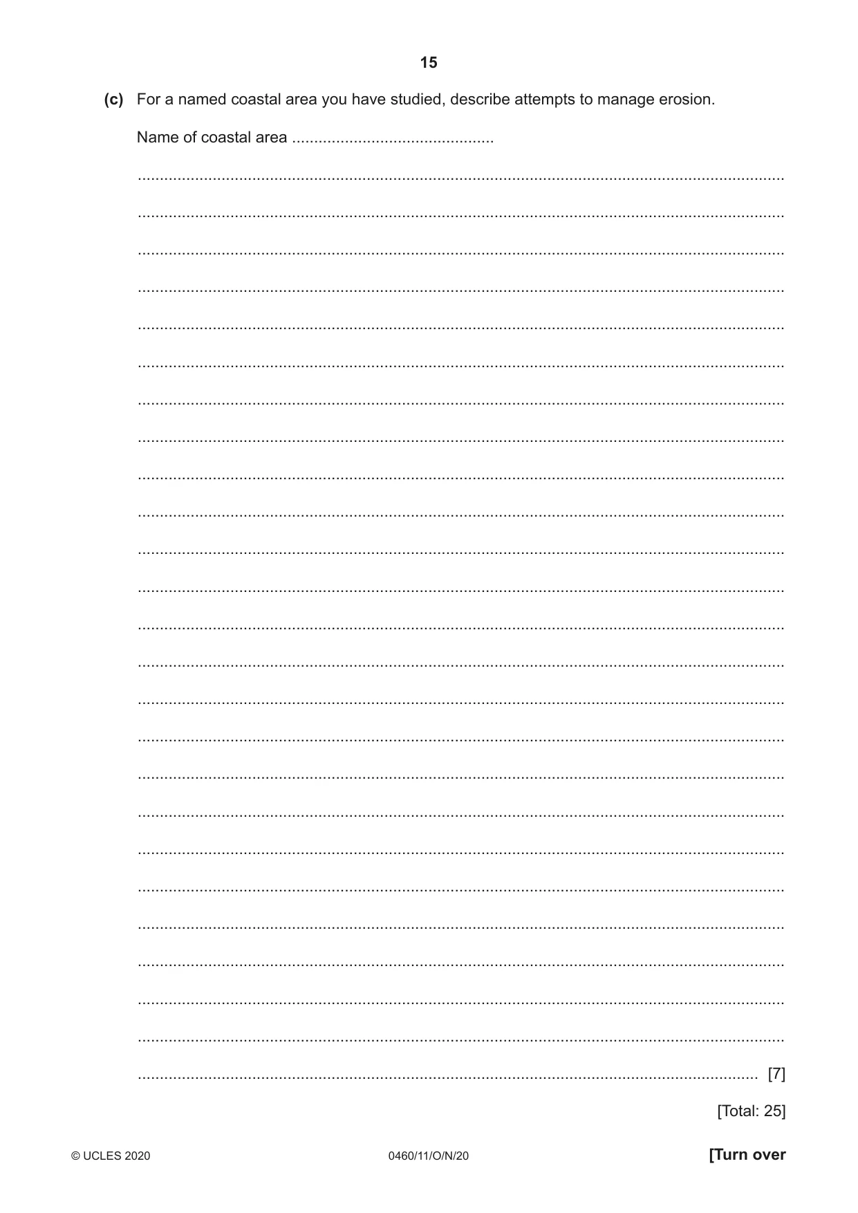 Cambridge IGCSE Geography 0460 2020 Oct/Nov Paper 1 · Variant 1 question paper, page 15 of 32