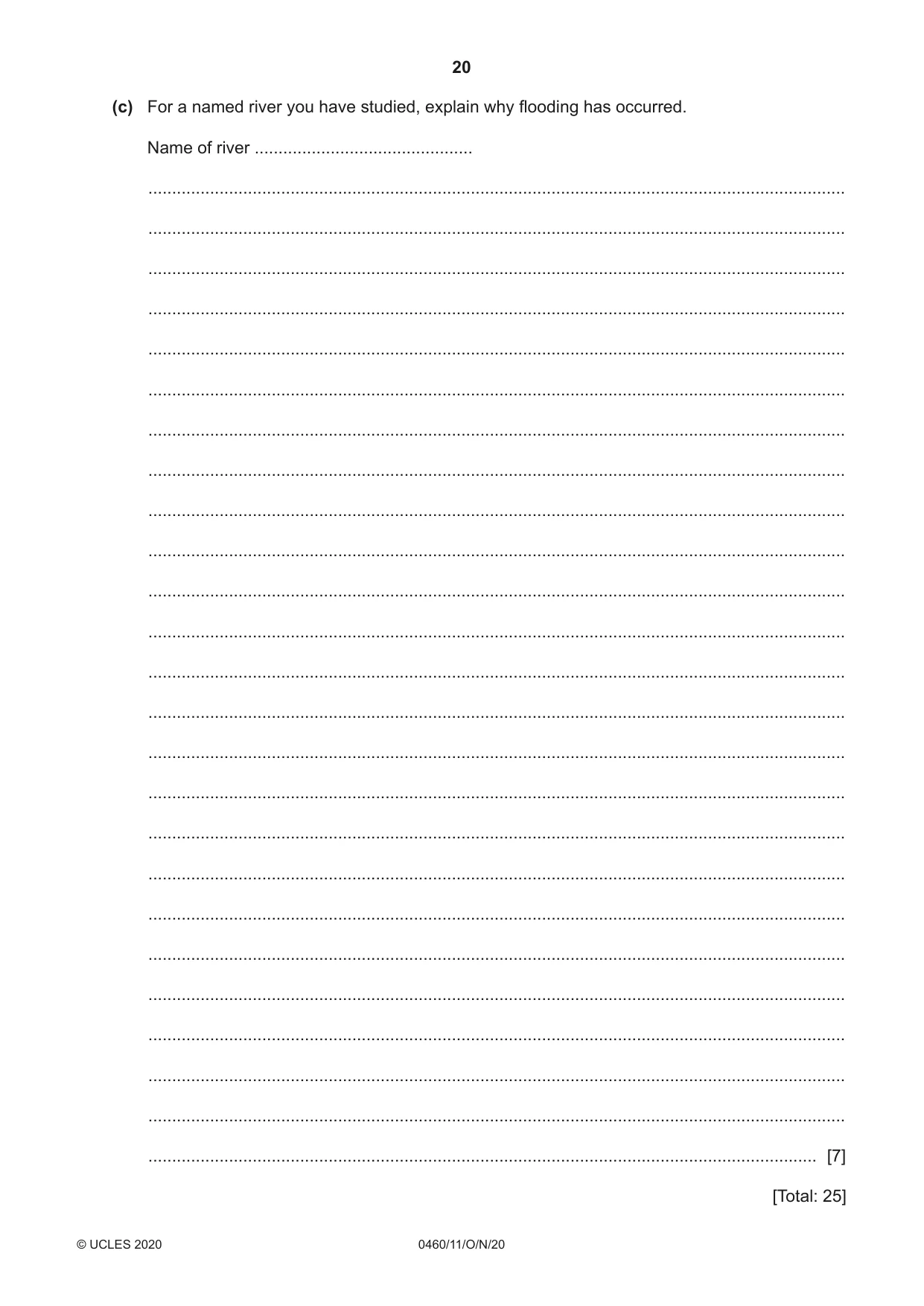 Cambridge IGCSE Geography 0460 2020 Oct/Nov Paper 1 · Variant 1 question paper, page 20 of 32
