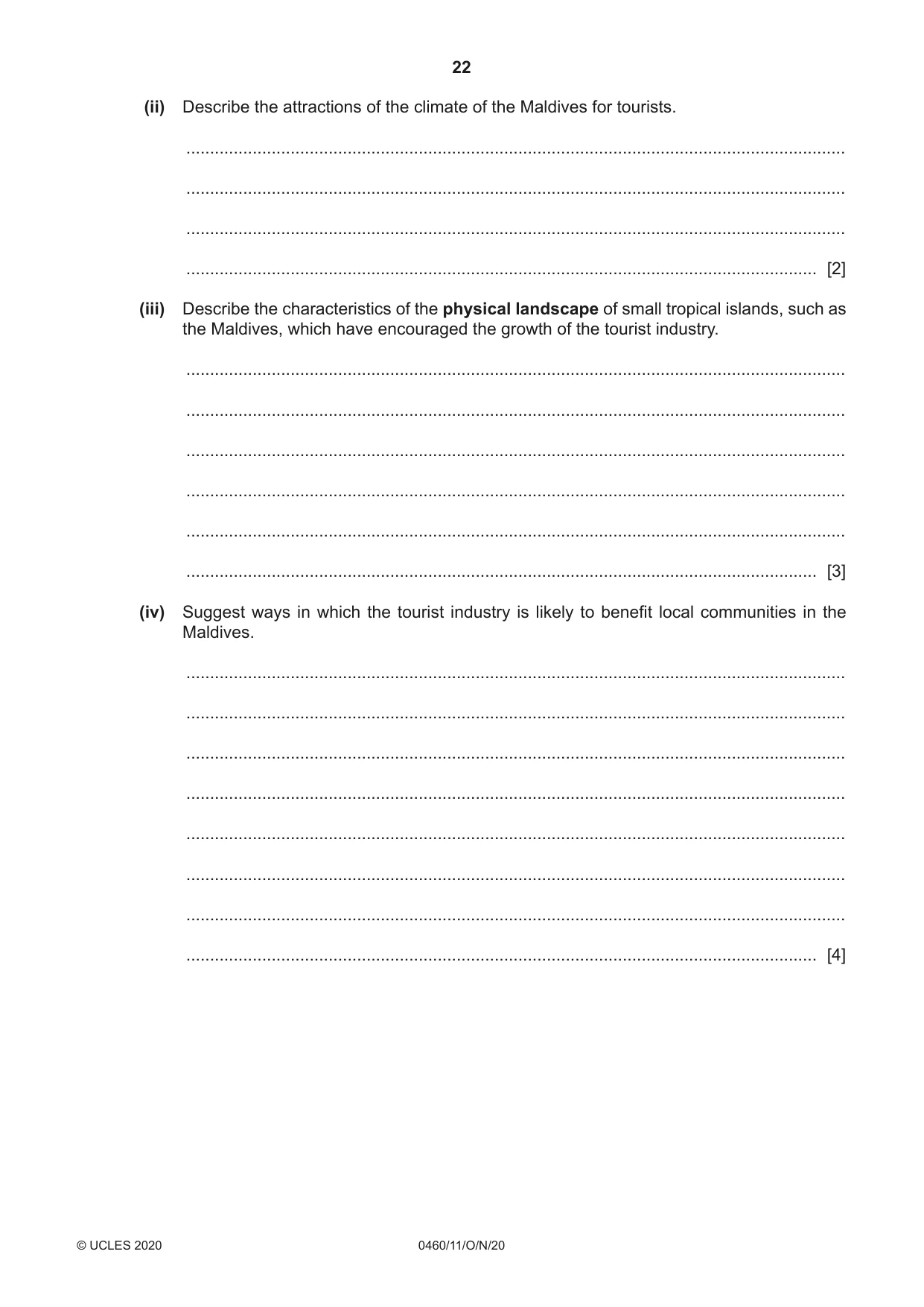 Cambridge IGCSE Geography 0460 2020 Oct/Nov Paper 1 · Variant 1 question paper, page 22 of 32