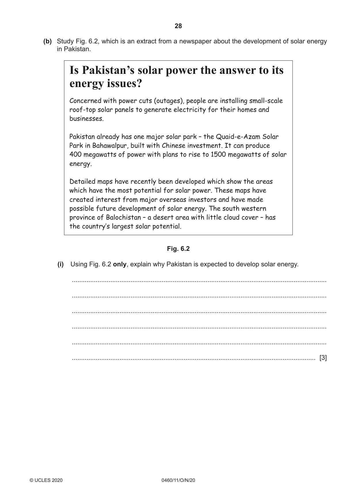 Cambridge IGCSE Geography 0460 2020 Oct/Nov Paper 1 · Variant 1 question paper, page 28 of 32