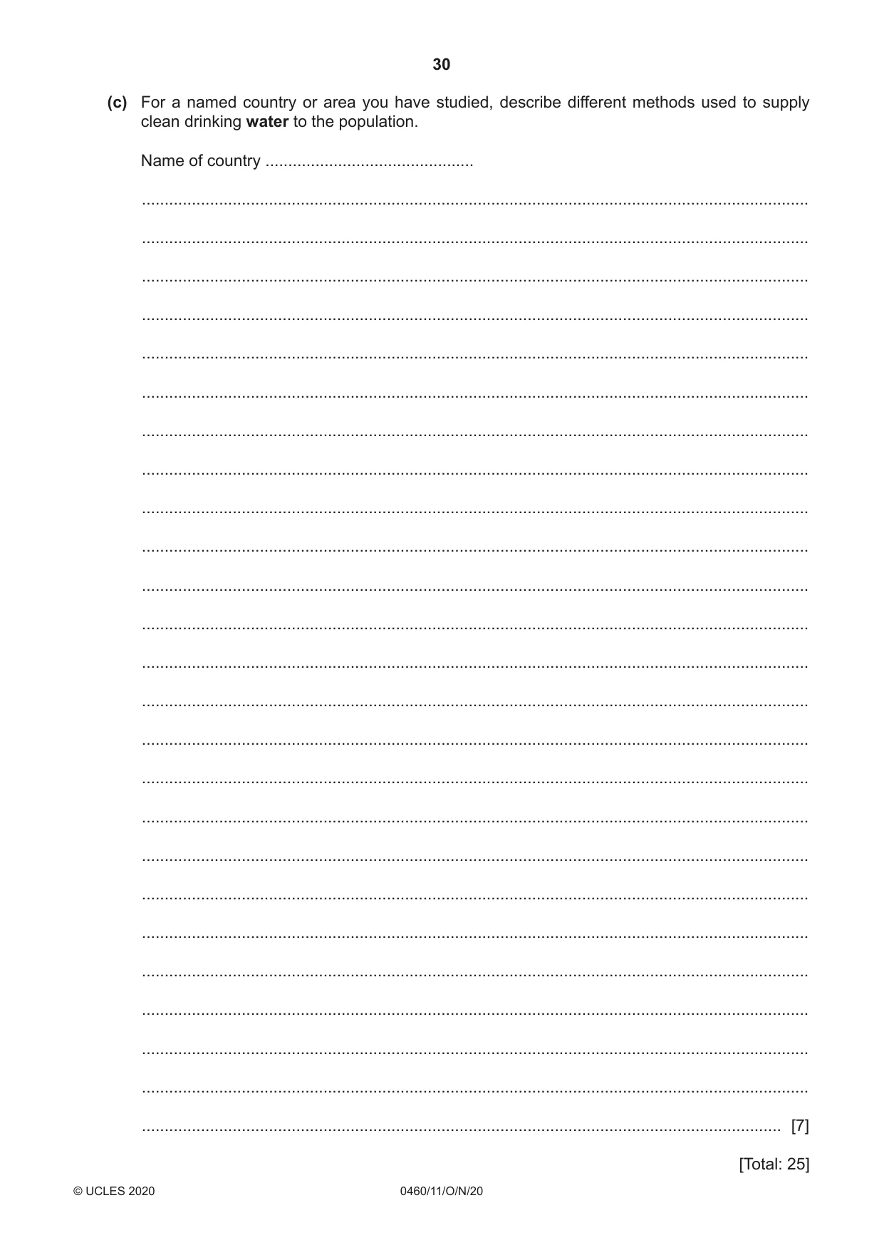 Cambridge IGCSE Geography 0460 2020 Oct/Nov Paper 1 · Variant 1 question paper, page 30 of 32