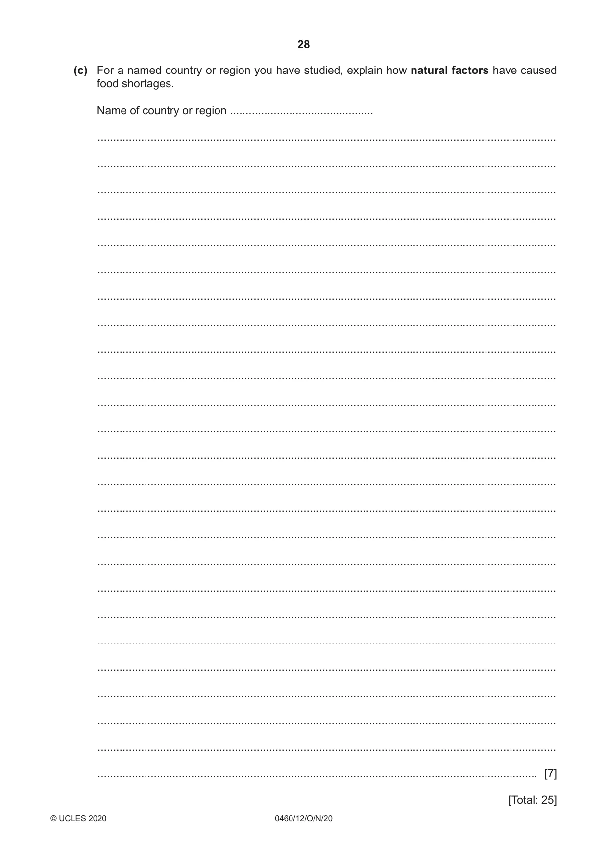 Cambridge IGCSE Geography 0460 2020 Oct/Nov Paper 1 · Variant 2 question paper, page 28 of 32