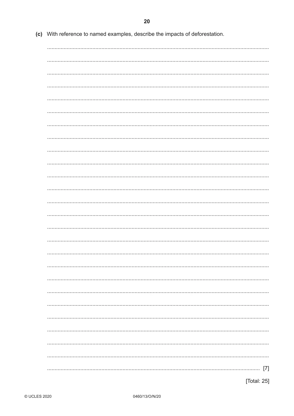 Cambridge IGCSE Geography 0460 2020 Oct/Nov Paper 1 · Variant 3 question paper, page 20 of 32