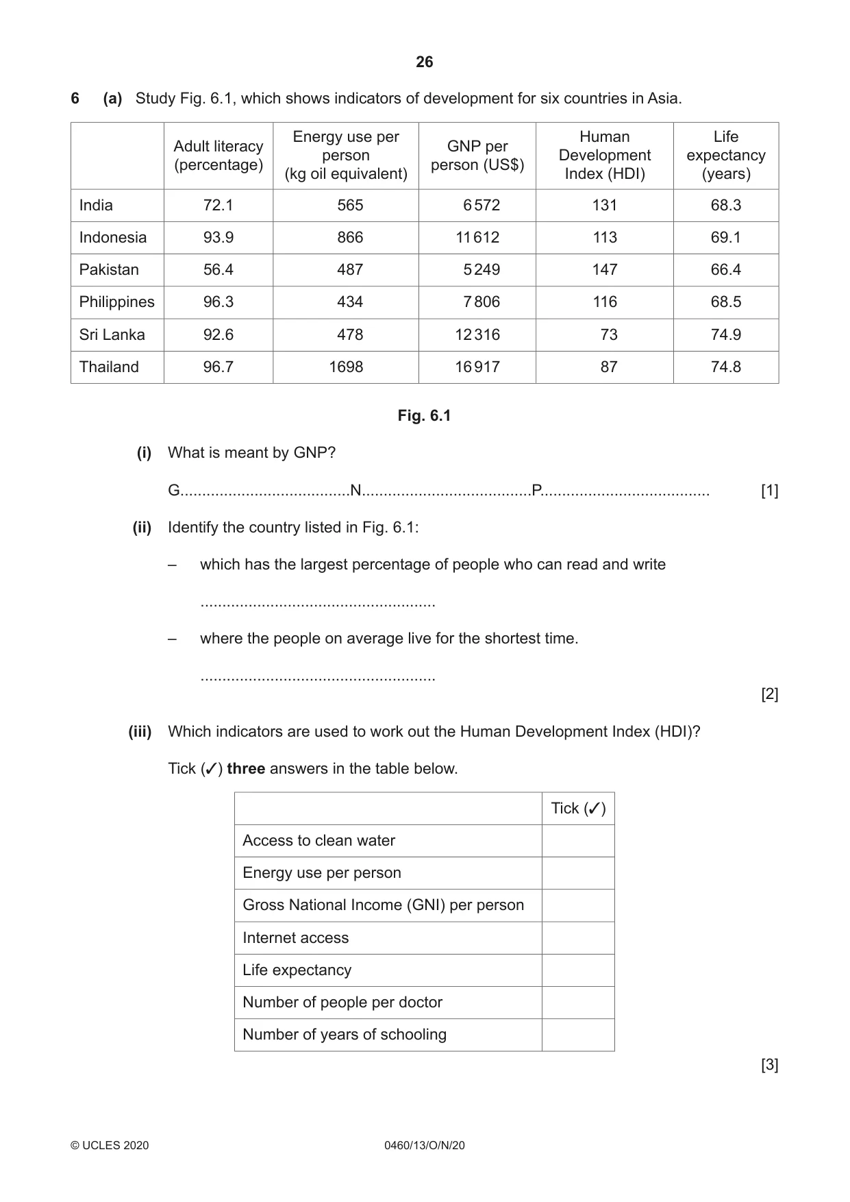 Cambridge IGCSE Geography 0460 2020 Oct/Nov Paper 1 · Variant 3 question paper, page 26 of 32