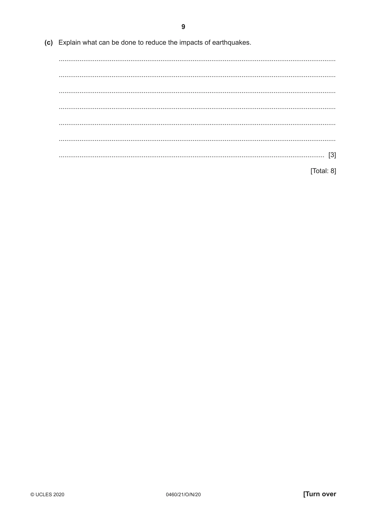 Cambridge IGCSE Geography 0460 2020 Oct/Nov Paper 2 · Variant 1 question paper, page 9 of 20