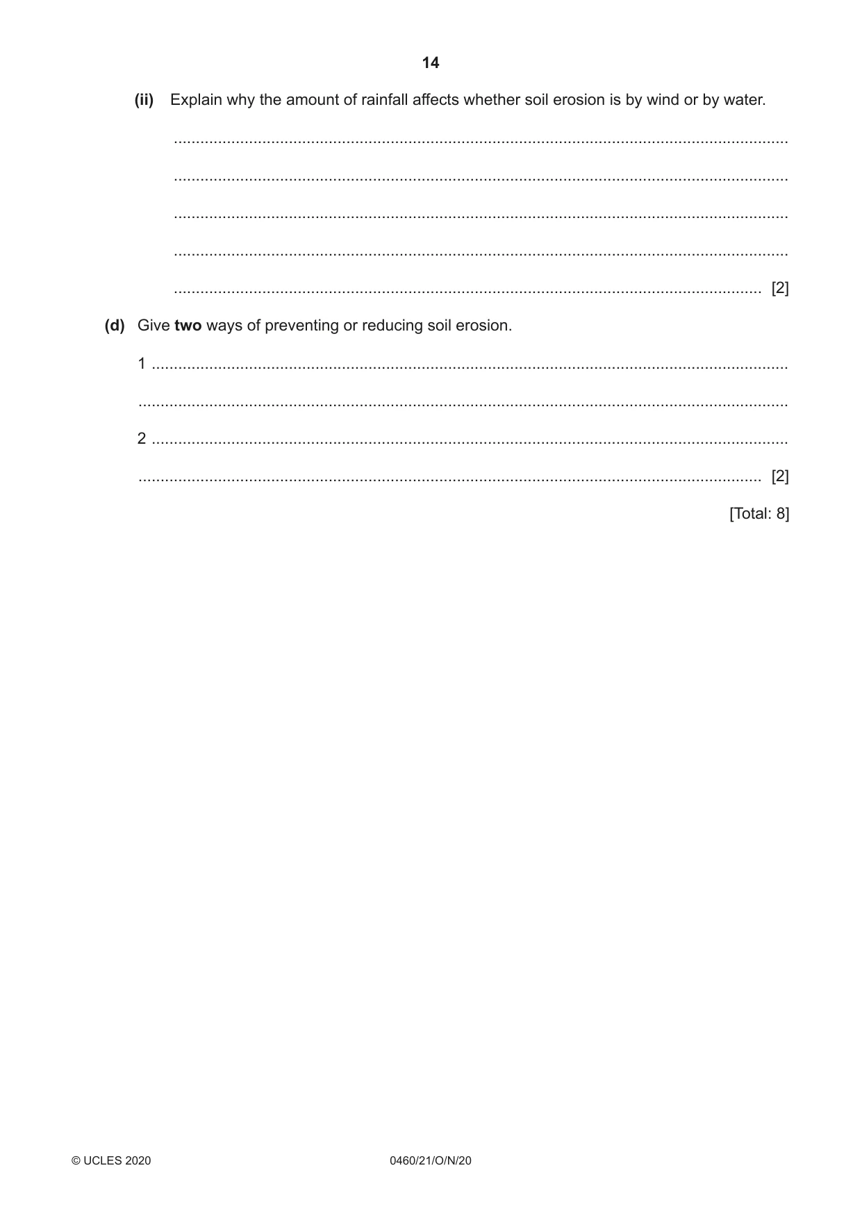 Cambridge IGCSE Geography 0460 2020 Oct/Nov Paper 2 · Variant 1 question paper, page 14 of 20