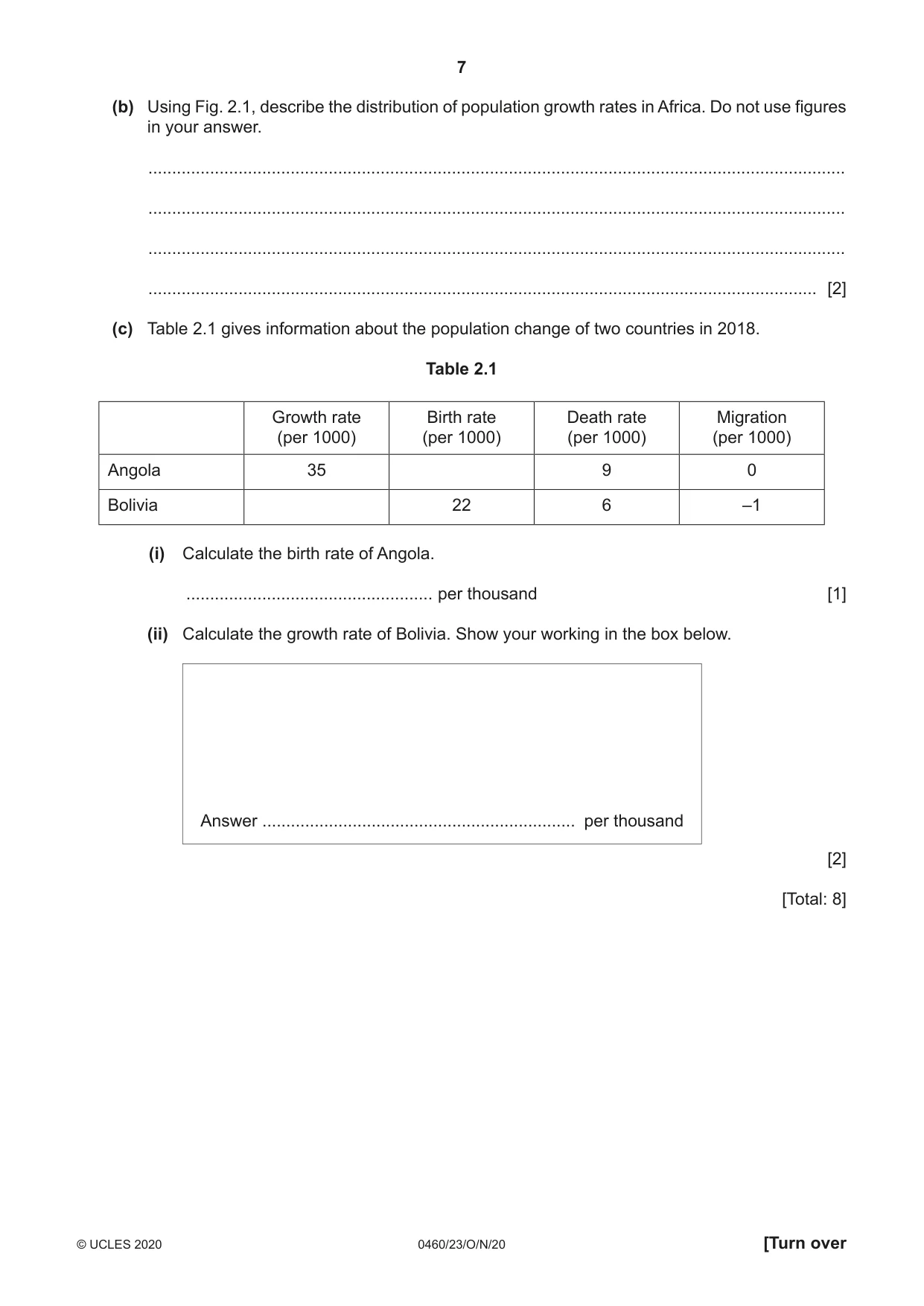 Cambridge IGCSE Geography 0460 2020 Oct/Nov Paper 2 · Variant 3 question paper, page 7 of 20