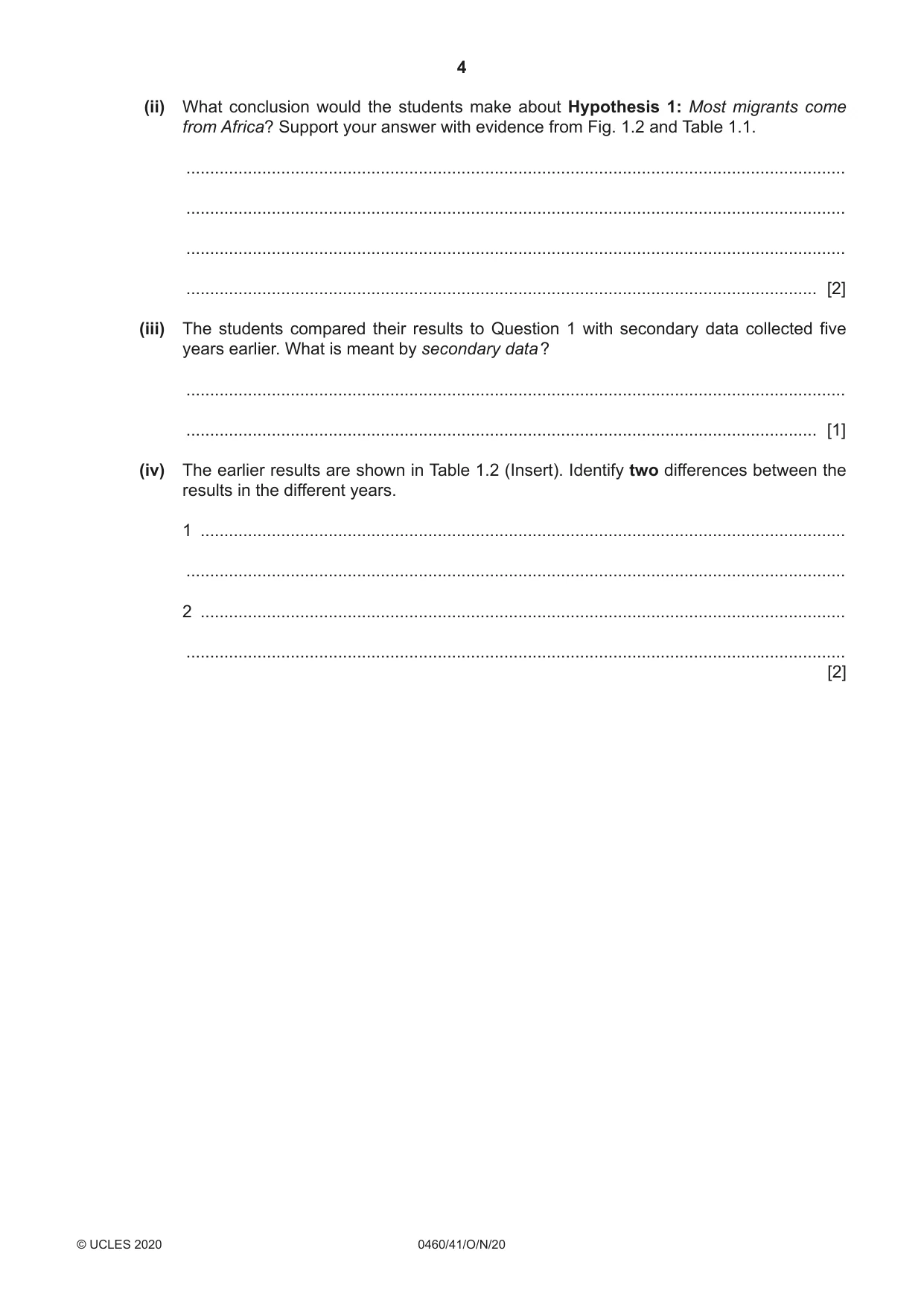 Cambridge IGCSE Geography 0460 2020 Oct/Nov Paper 4 · Variant 1 question paper, page 4 of 16