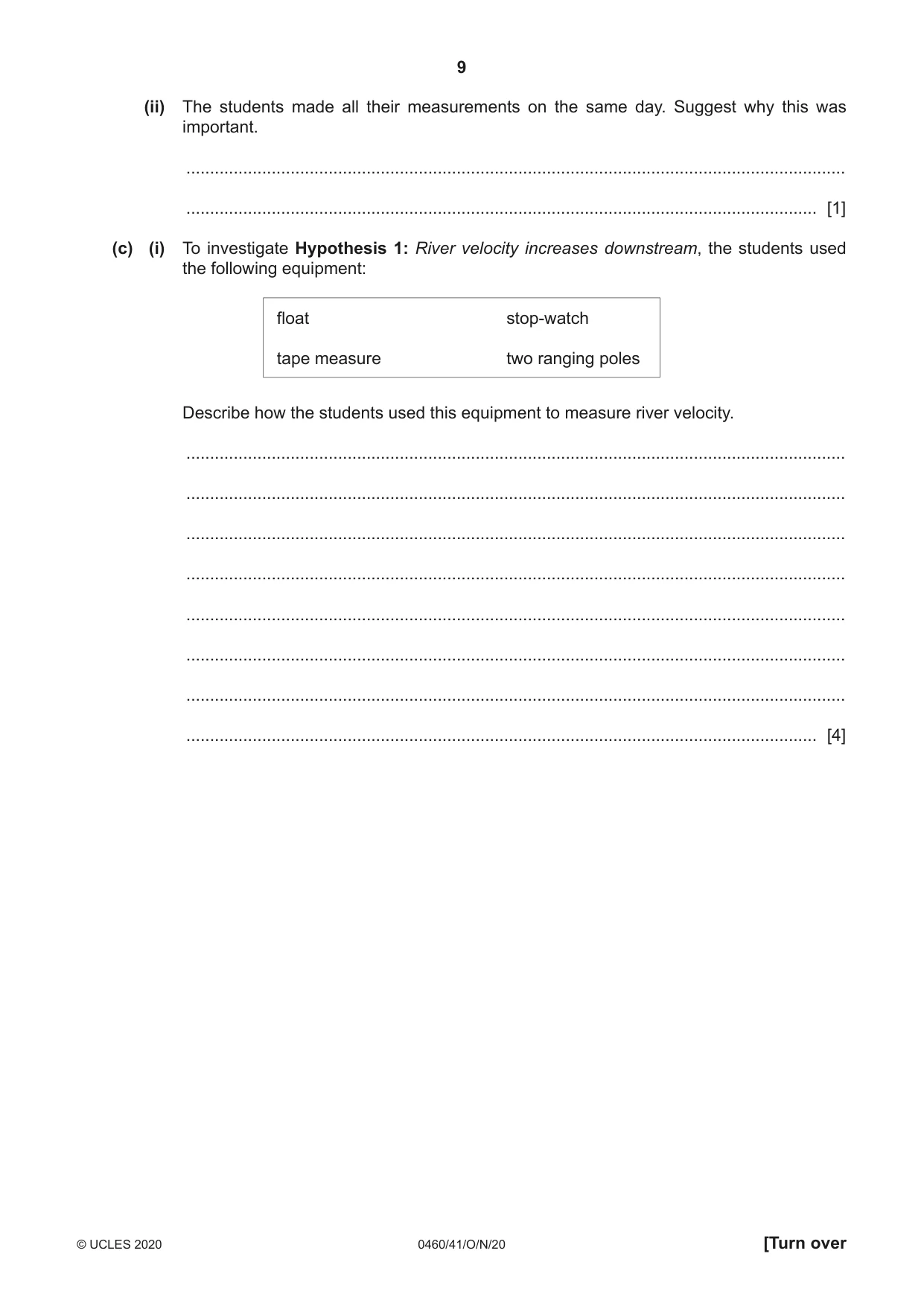 Cambridge IGCSE Geography 0460 2020 Oct/Nov Paper 4 · Variant 1 question paper, page 9 of 16