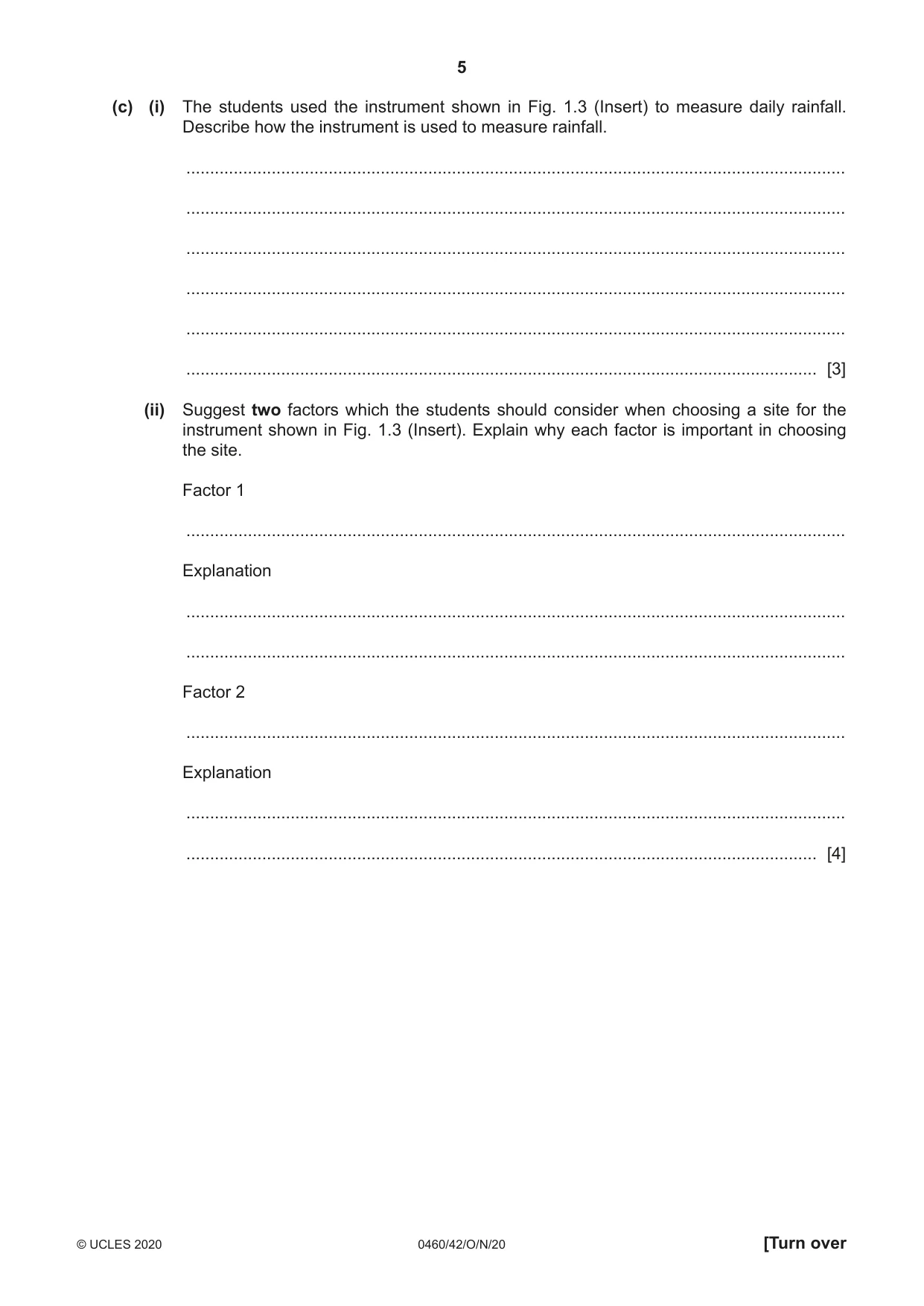 Cambridge IGCSE Geography 0460 2020 Oct/Nov Paper 4 · Variant 2 question paper, page 5 of 20