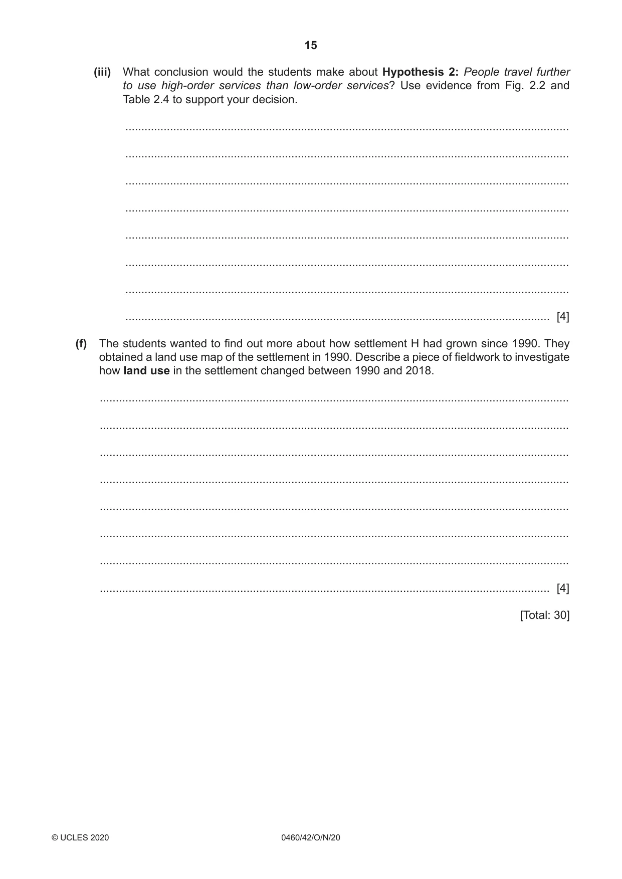 Cambridge IGCSE Geography 0460 2020 Oct/Nov Paper 4 · Variant 2 question paper, page 15 of 20