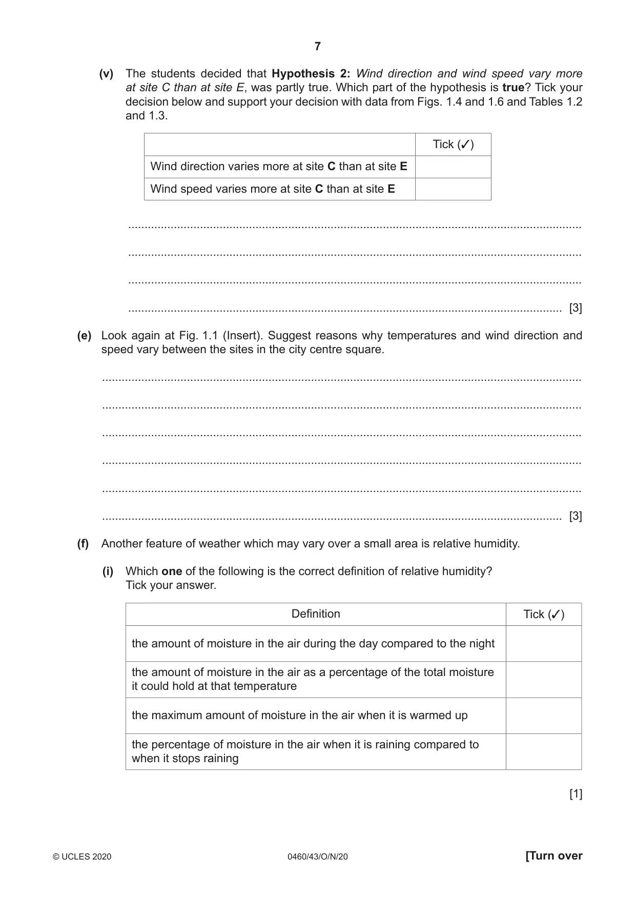 Cambridge IGCSE Geography 0460 2020 Oct/Nov Paper 4 · Variant 3 question paper, page 7 of 20