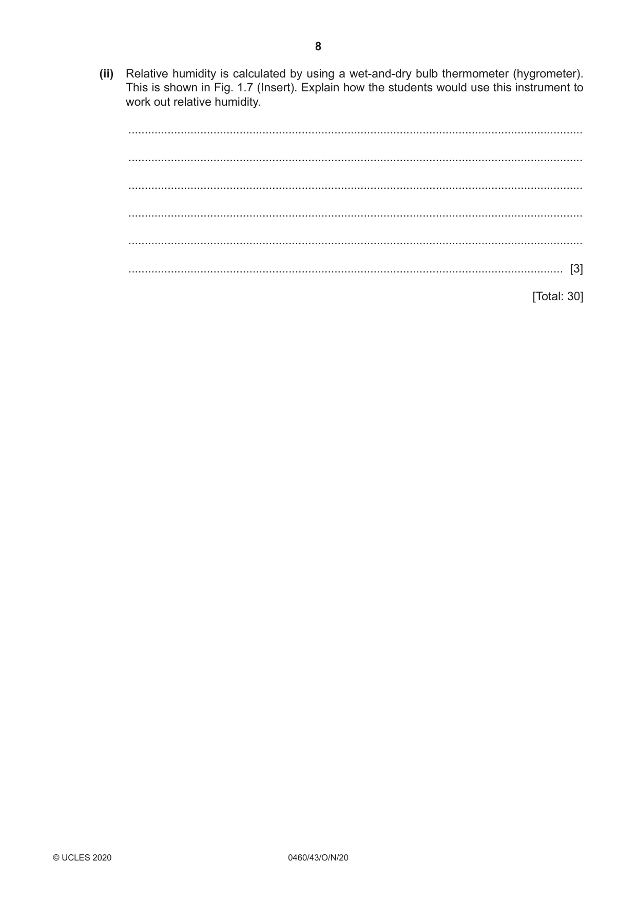 Cambridge IGCSE Geography 0460 2020 Oct/Nov Paper 4 · Variant 3 question paper, page 8 of 20