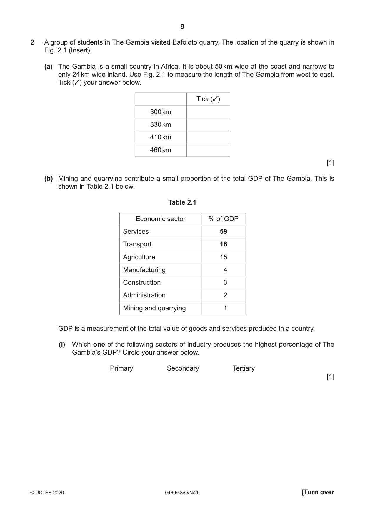 Cambridge IGCSE Geography 0460 2020 Oct/Nov Paper 4 · Variant 3 question paper, page 9 of 20