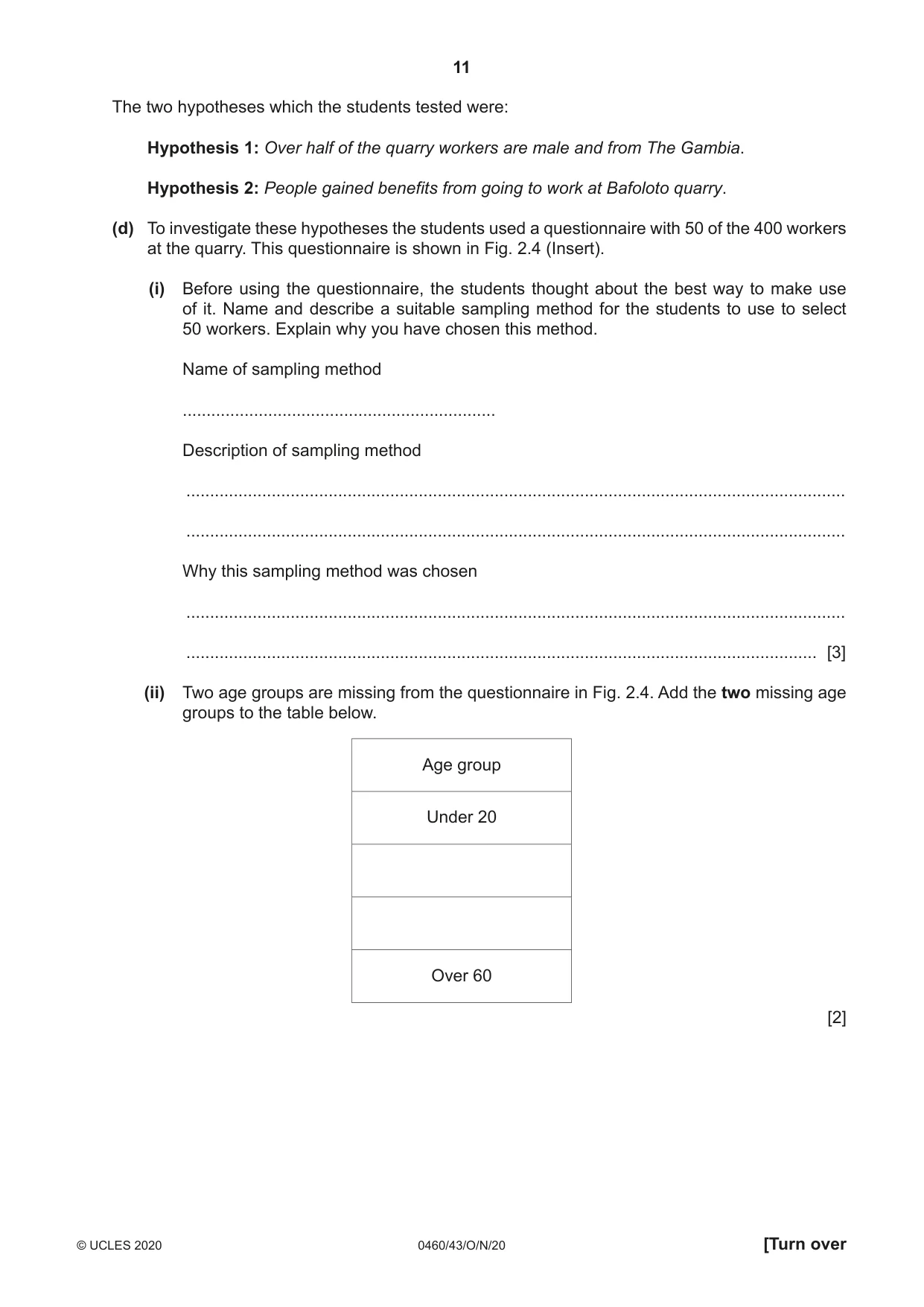 Cambridge IGCSE Geography 0460 2020 Oct/Nov Paper 4 · Variant 3 question paper, page 11 of 20