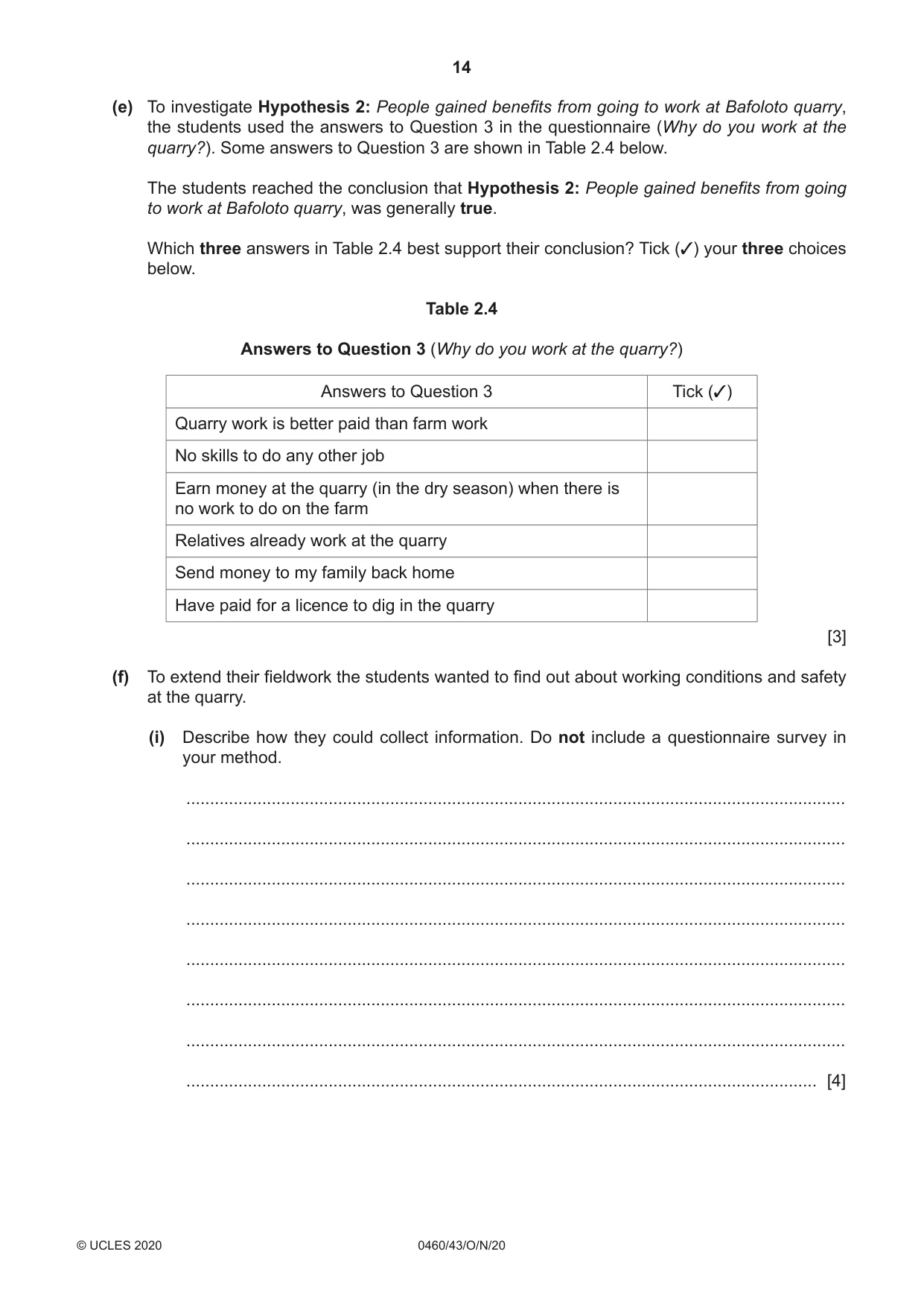 Cambridge IGCSE Geography 0460 2020 Oct/Nov Paper 4 · Variant 3 question paper, page 14 of 20
