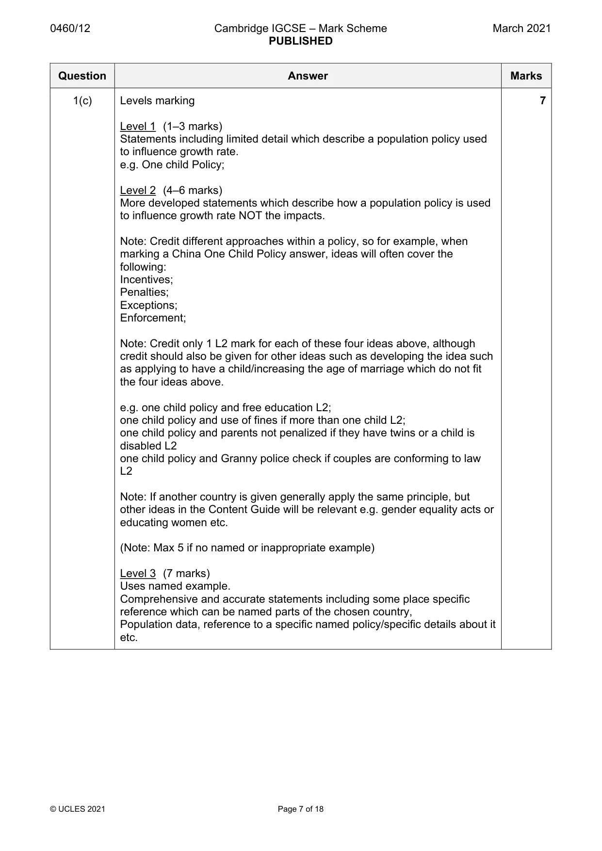 Mark scheme, page 7 of 18