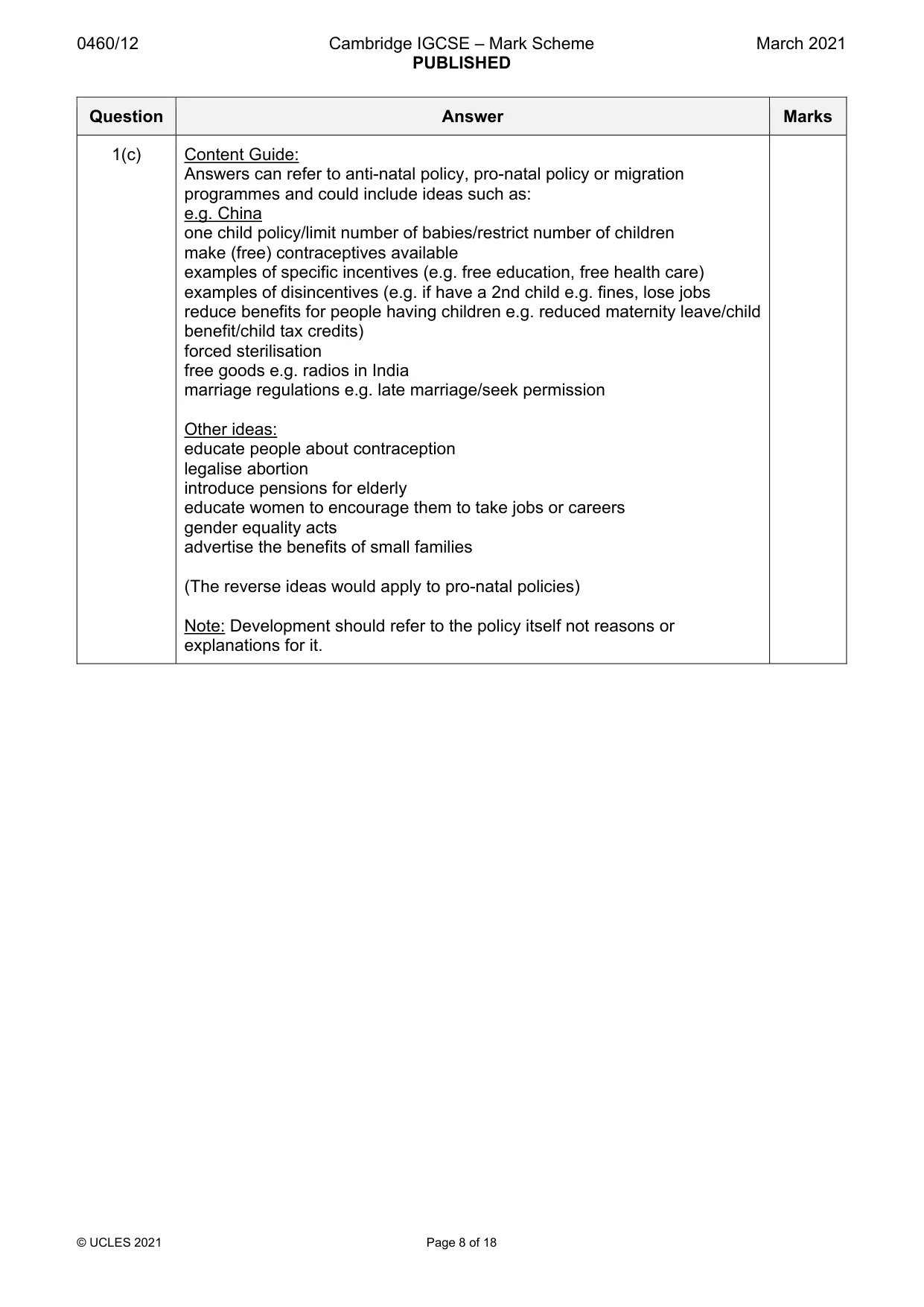 Mark scheme, page 8 of 18