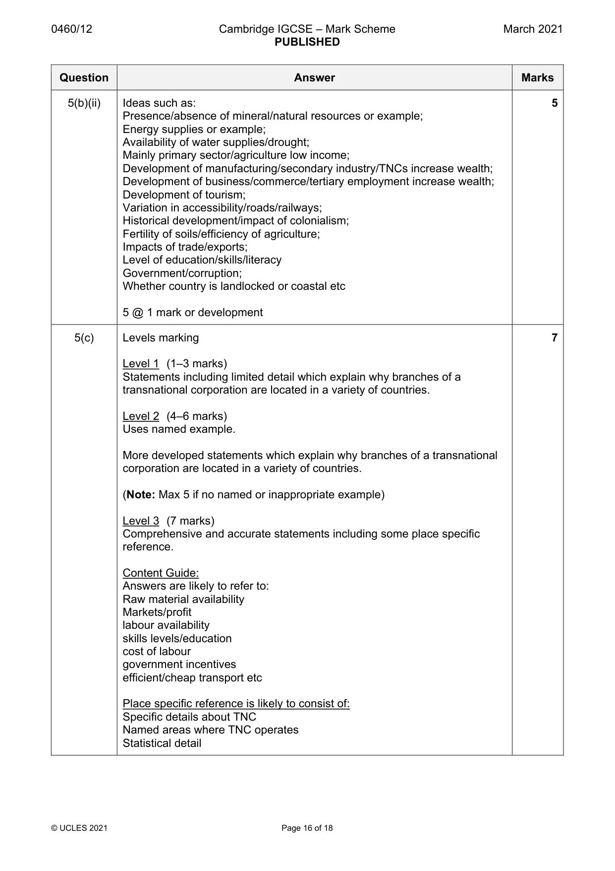 Mark scheme, page 16 of 18