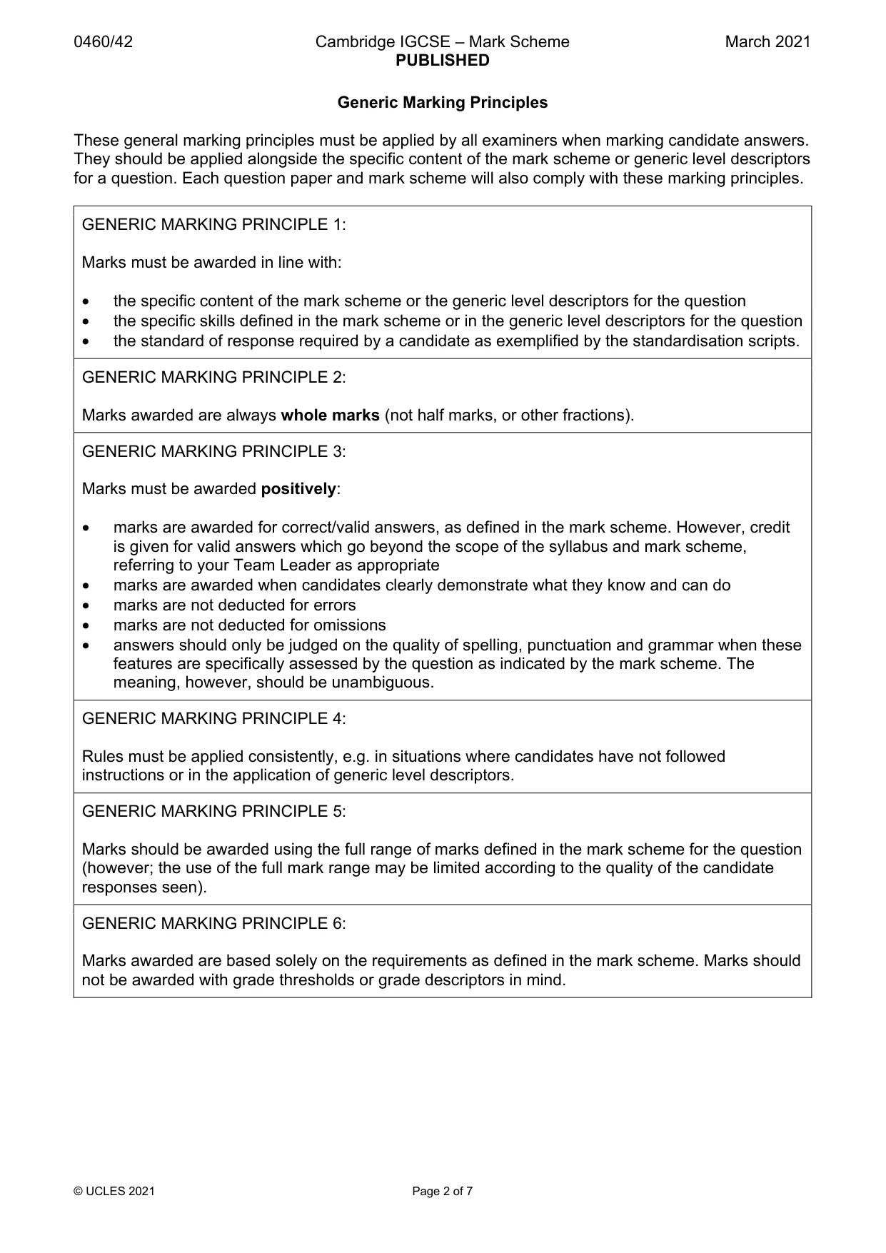 Mark scheme, page 2 of 7