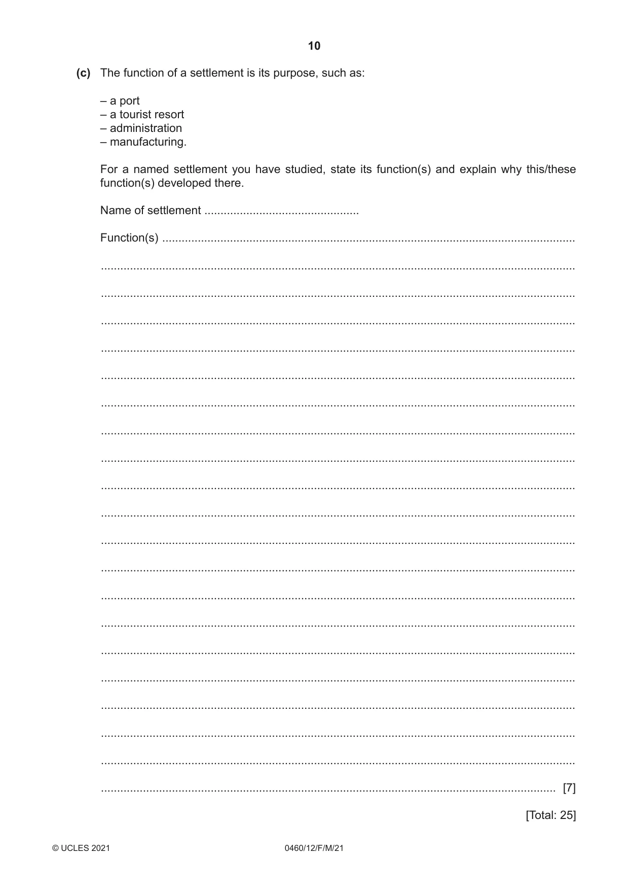 Cambridge IGCSE Geography 0460 2021 Feb/March Paper 1 · Variant 2 question paper, page 10 of 32