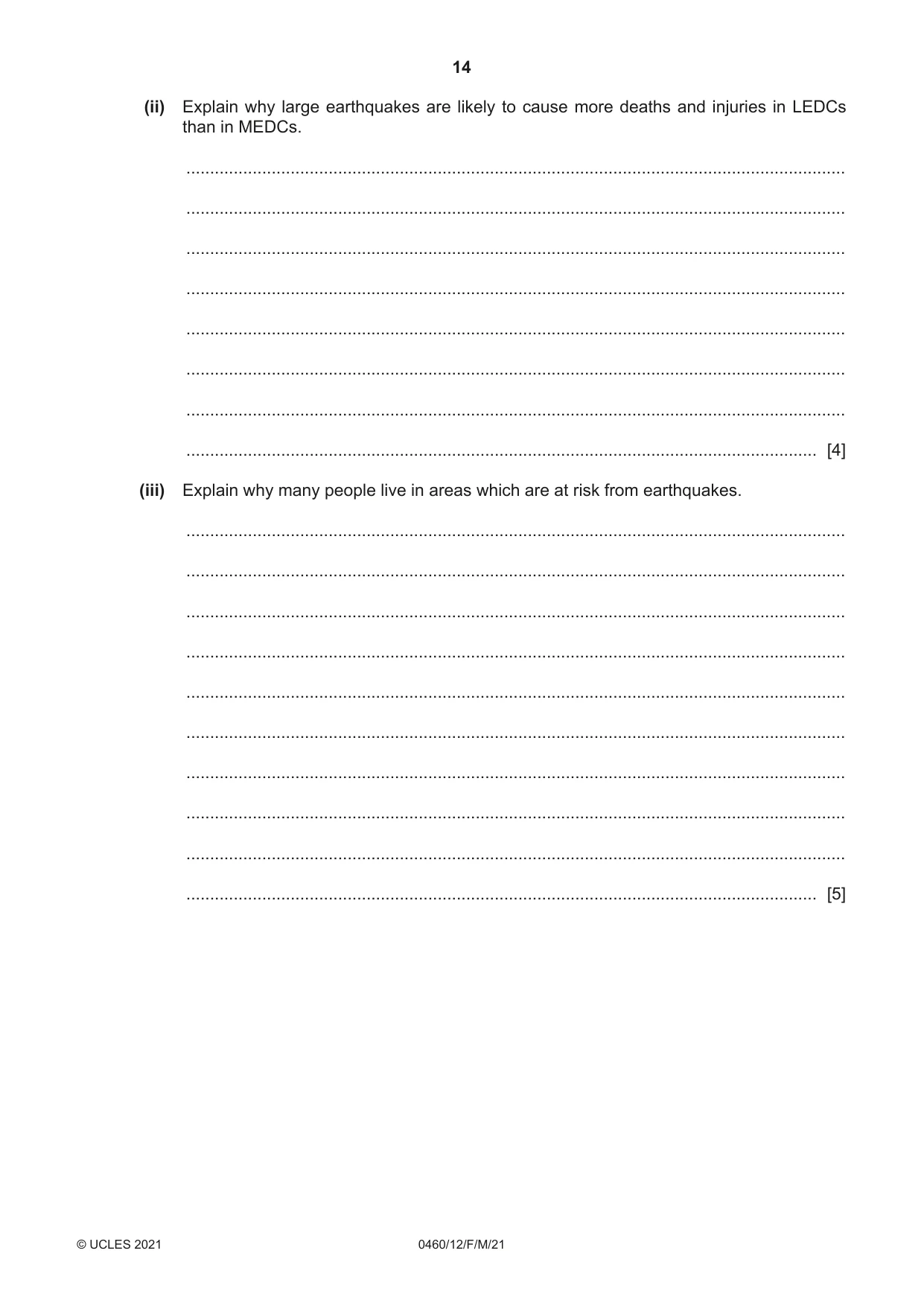 Cambridge IGCSE Geography 0460 2021 Feb/March Paper 1 · Variant 2 question paper, page 14 of 32