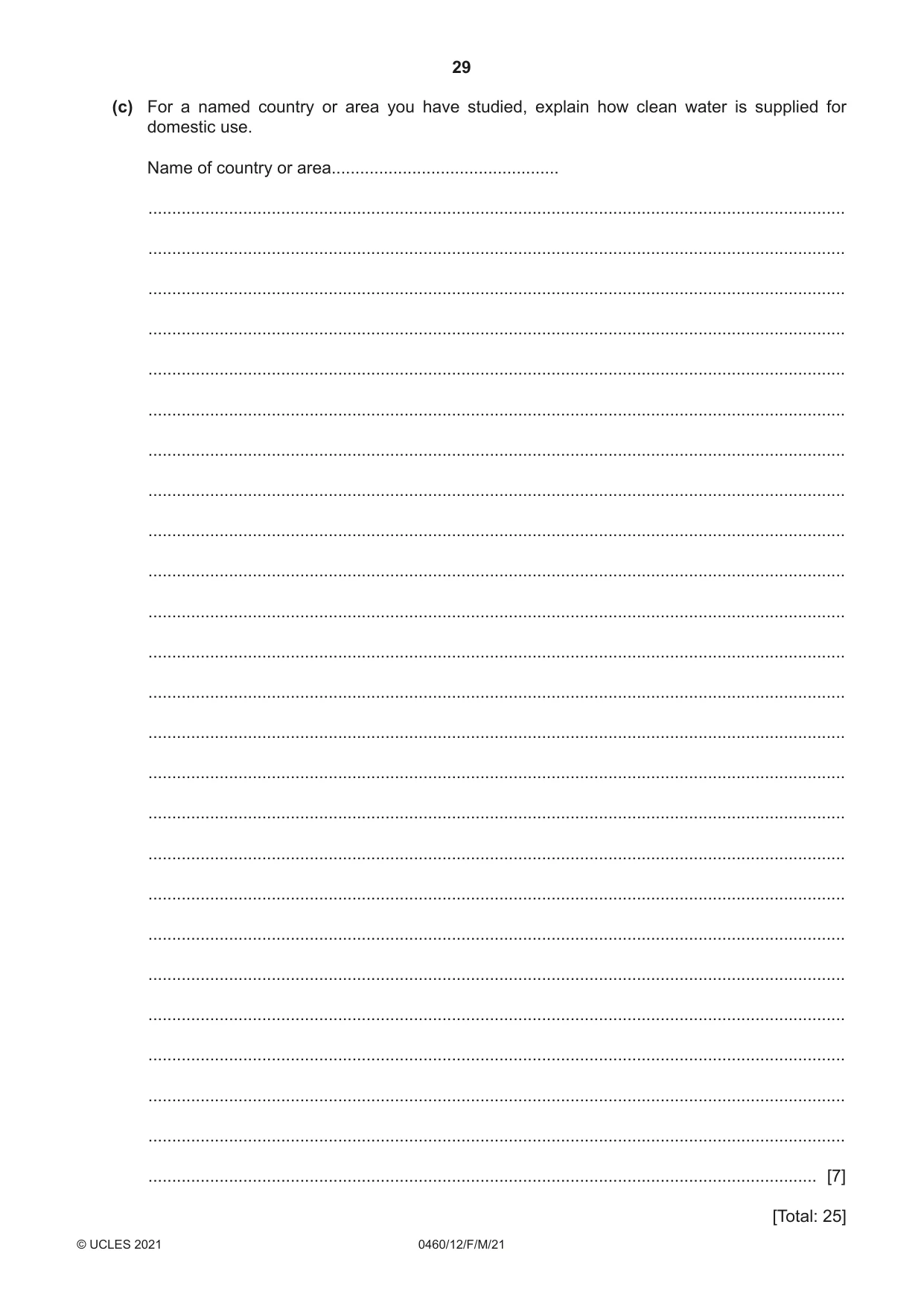 Cambridge IGCSE Geography 0460 2021 Feb/March Paper 1 · Variant 2 question paper, page 29 of 32