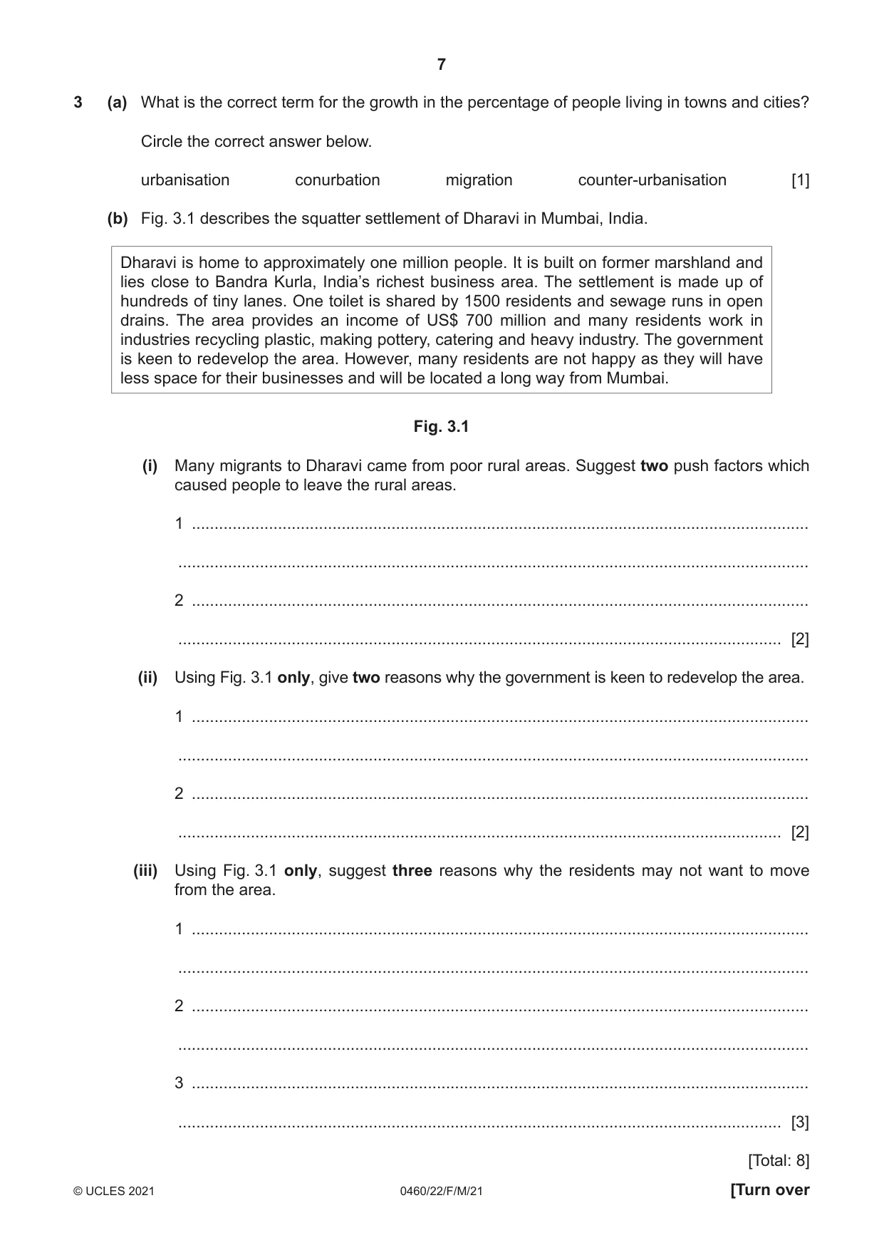 Cambridge IGCSE Geography 0460 2021 Feb/March Paper 2 · Variant 2 question paper, page 7 of 16