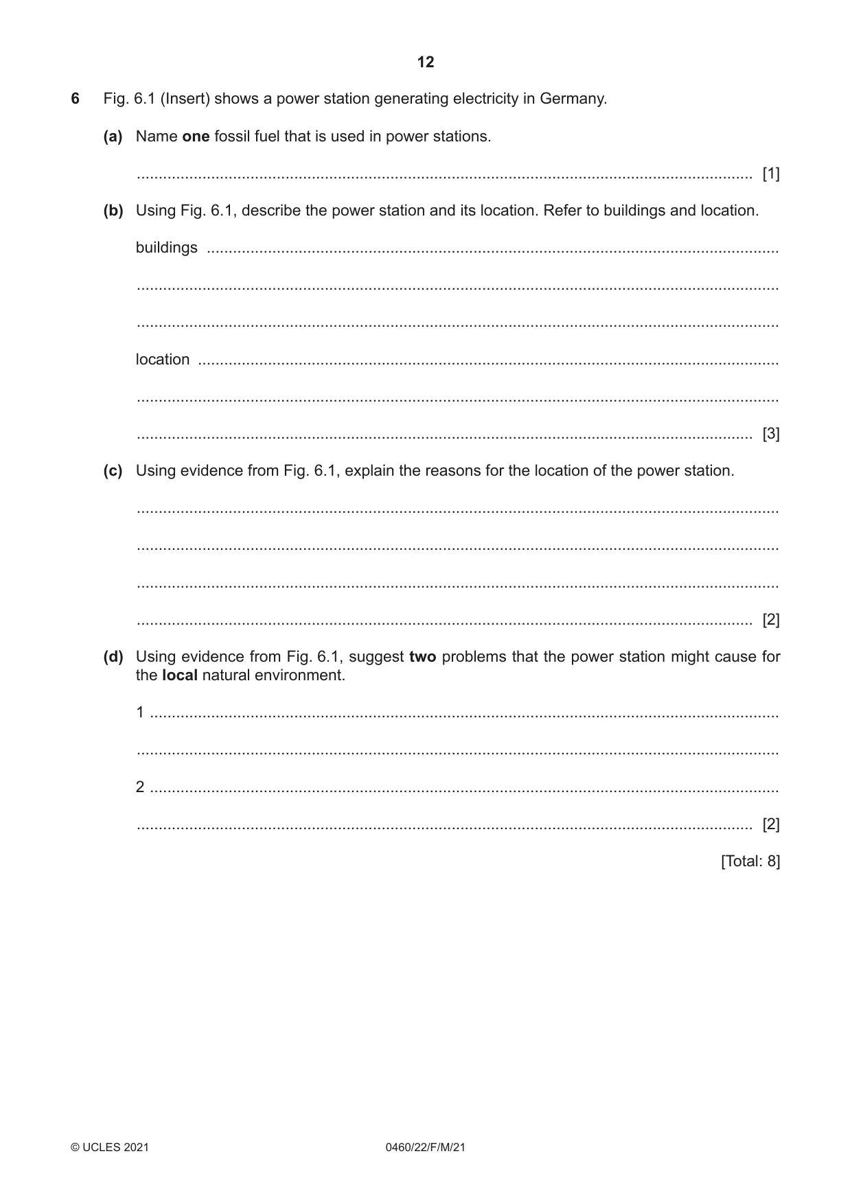 Cambridge IGCSE Geography 0460 2021 Feb/March Paper 2 · Variant 2 question paper, page 12 of 16